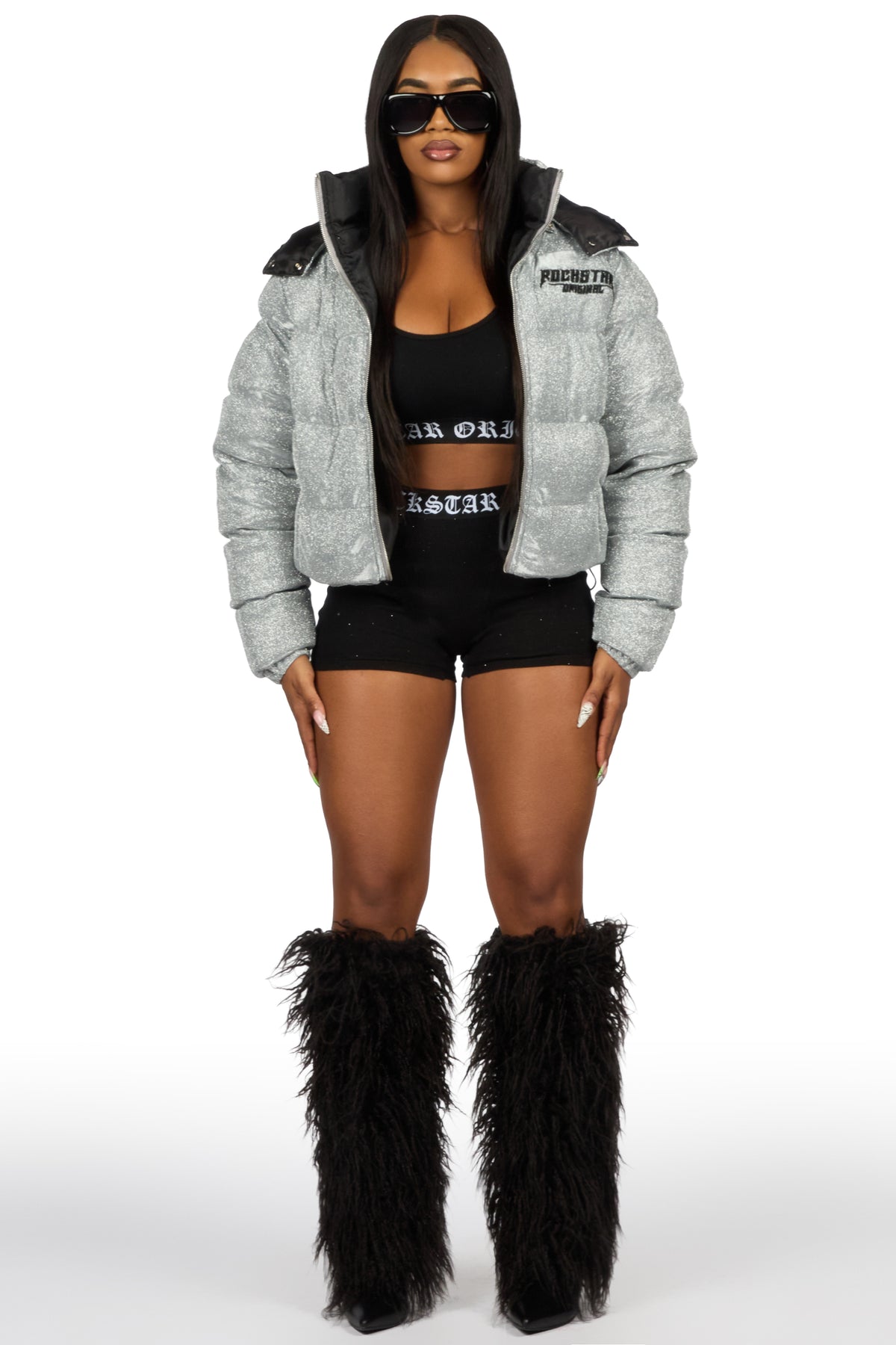 Meranda Silver 2.0 Oversized Glitter Puffer Jacket