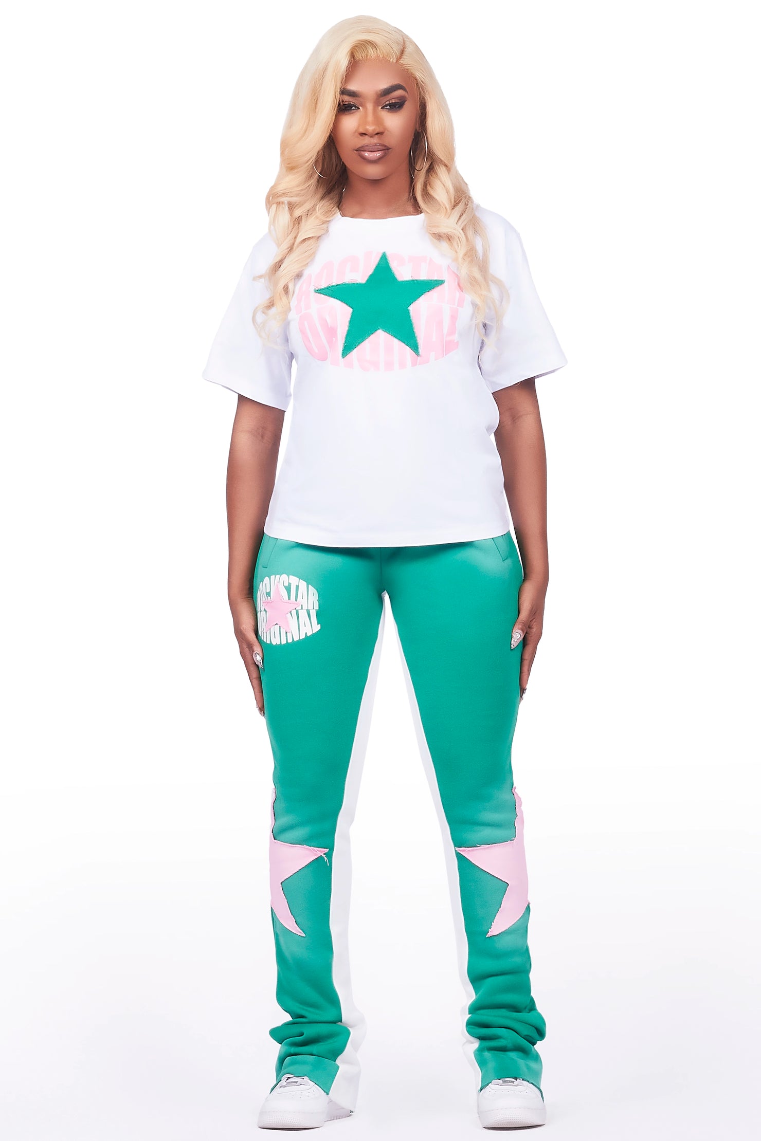 Kaliyah White/Green T-Shirt Trackset
