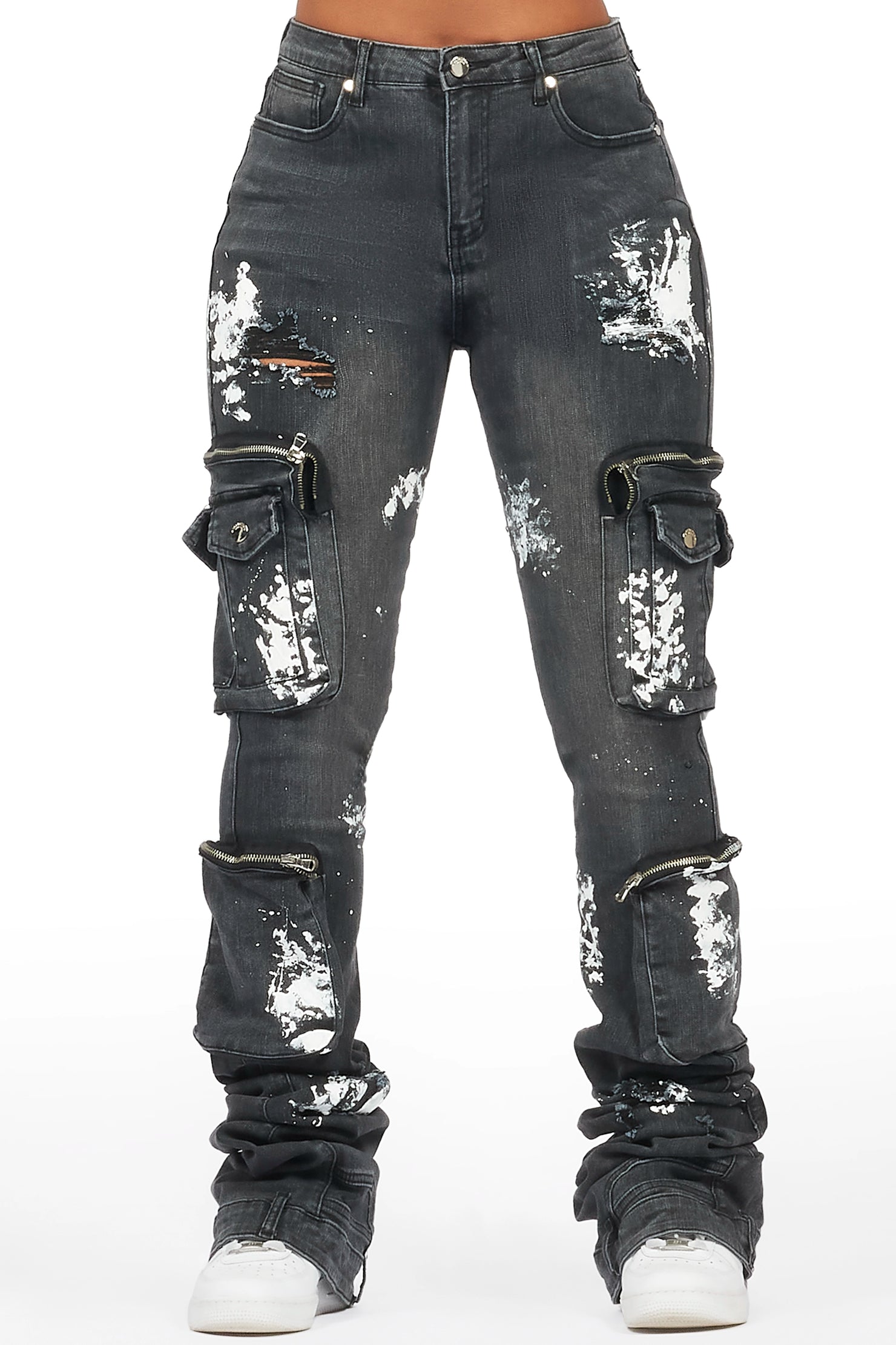 Tatyana Grey Wash Painted Super Stacked Jean