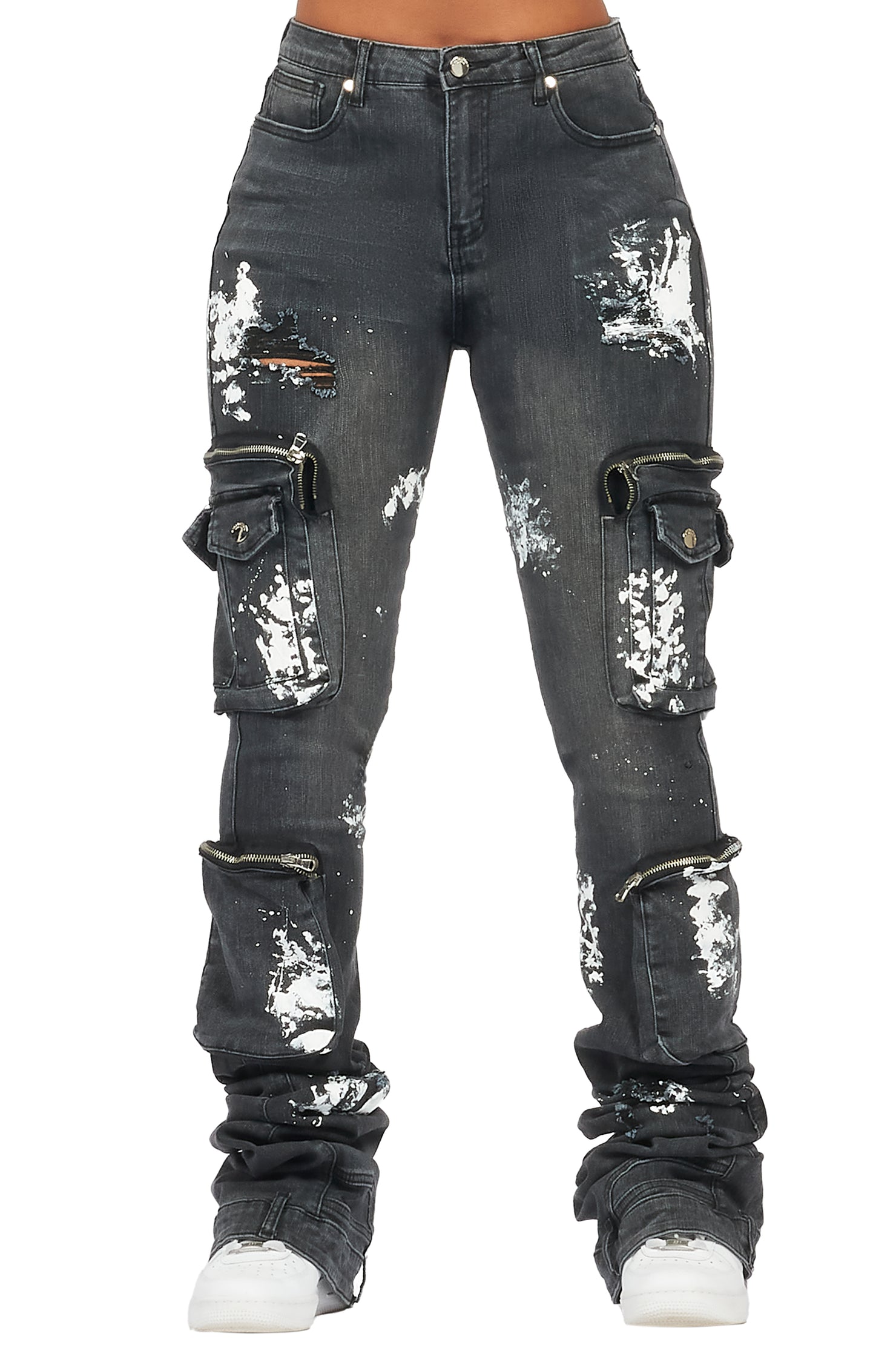 Tatyana Grey Wash Painted Super Stacked Jean
