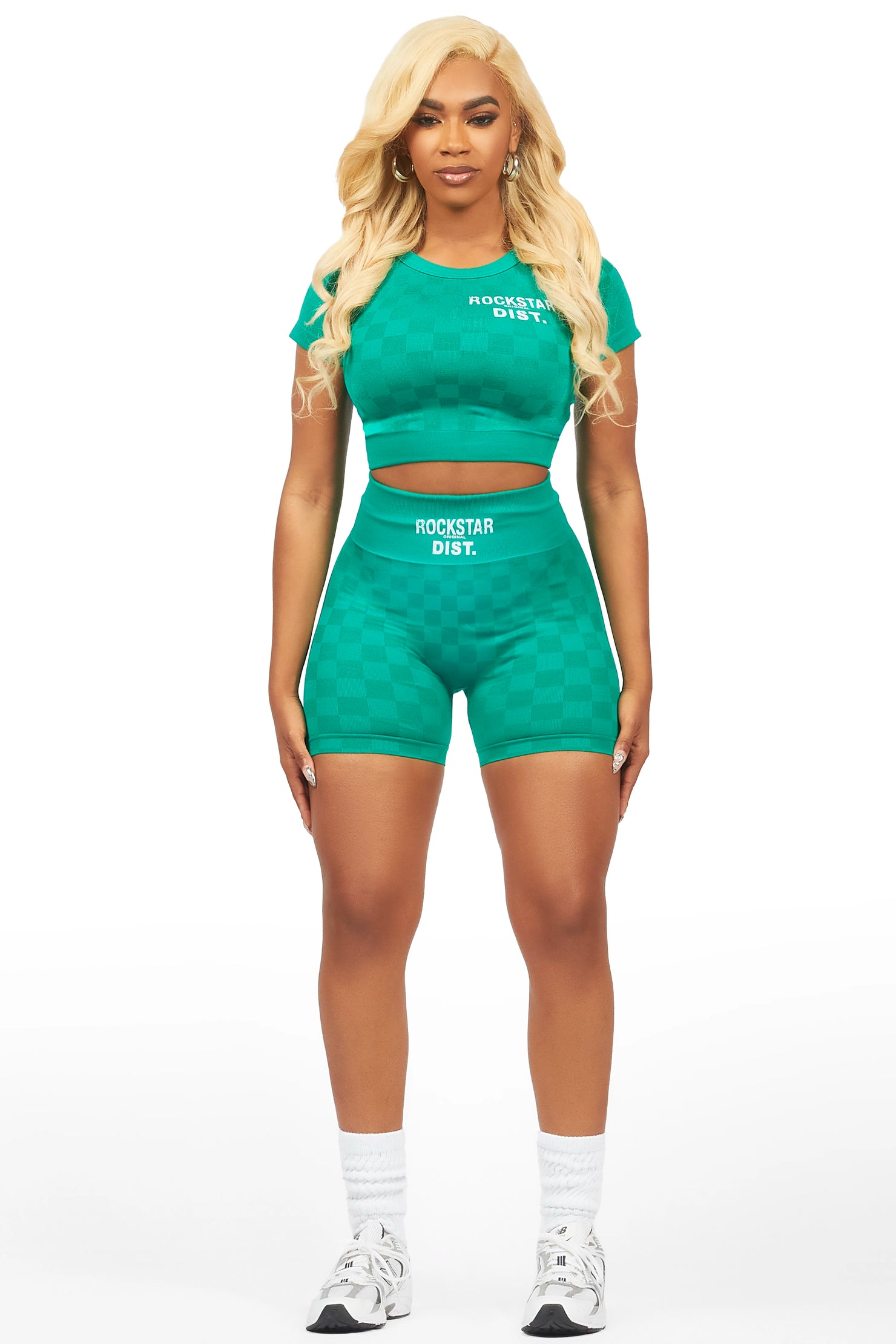 Caria Green Checkered Bike Short Set