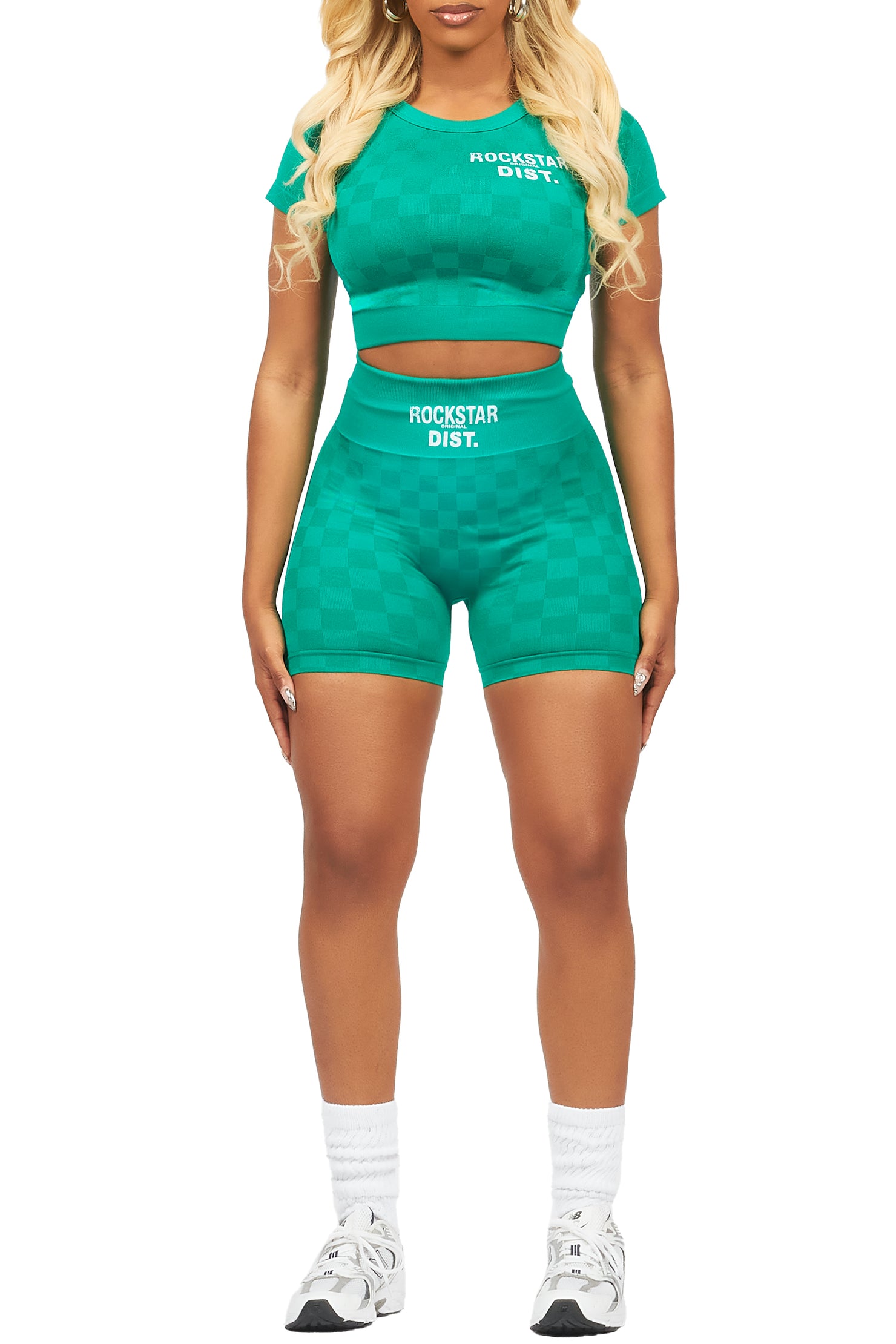 Caria Green Checkered Bike Short Set
