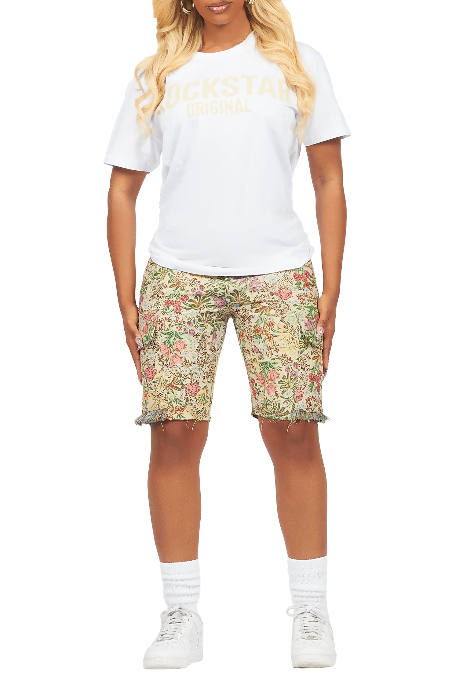 Tamia White/Beige T-Shirt Short Set