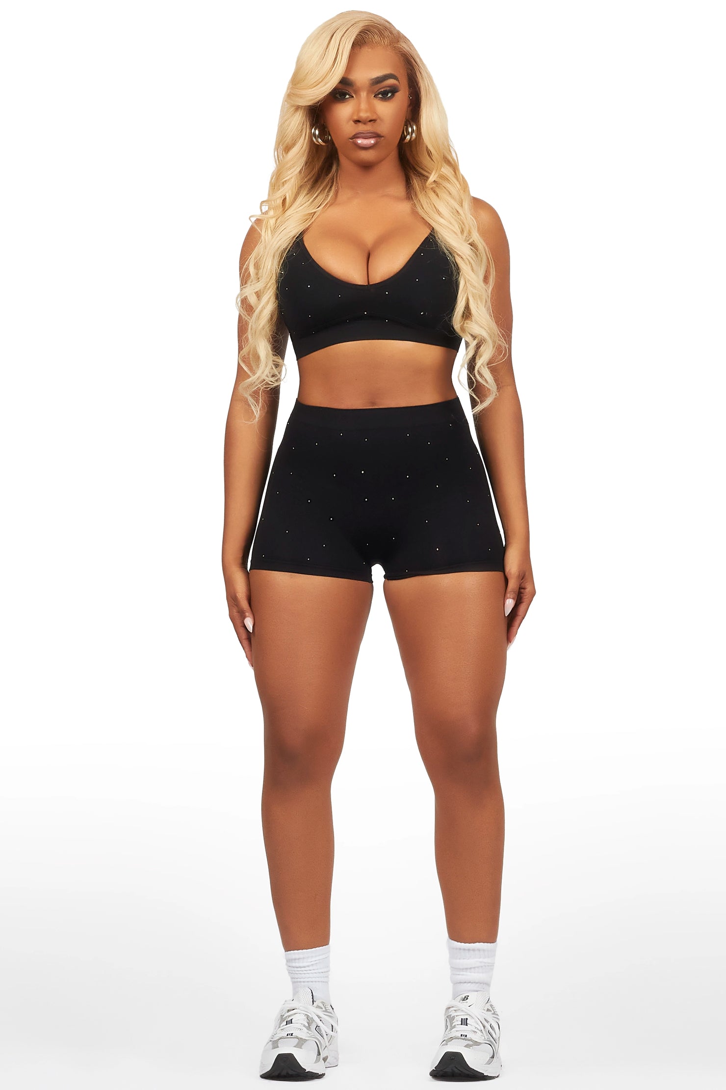 Sierra Black Rhinestone Bike Short Set