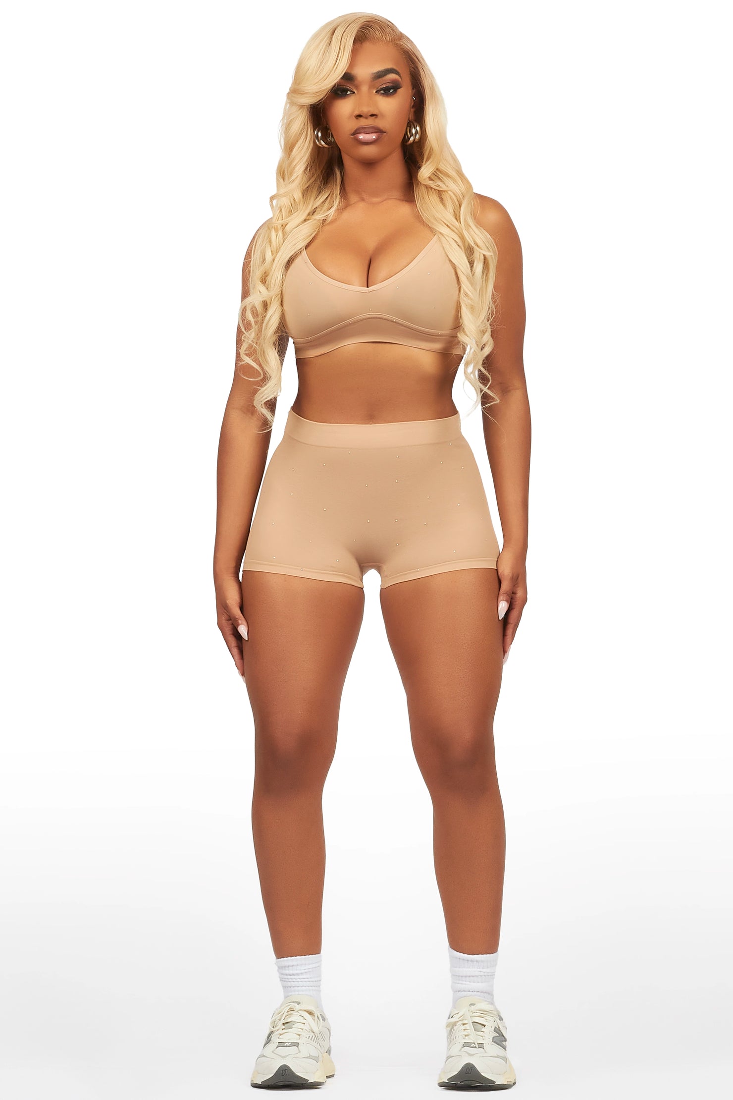 Sierra Tan Rhinestone Bike Short Set