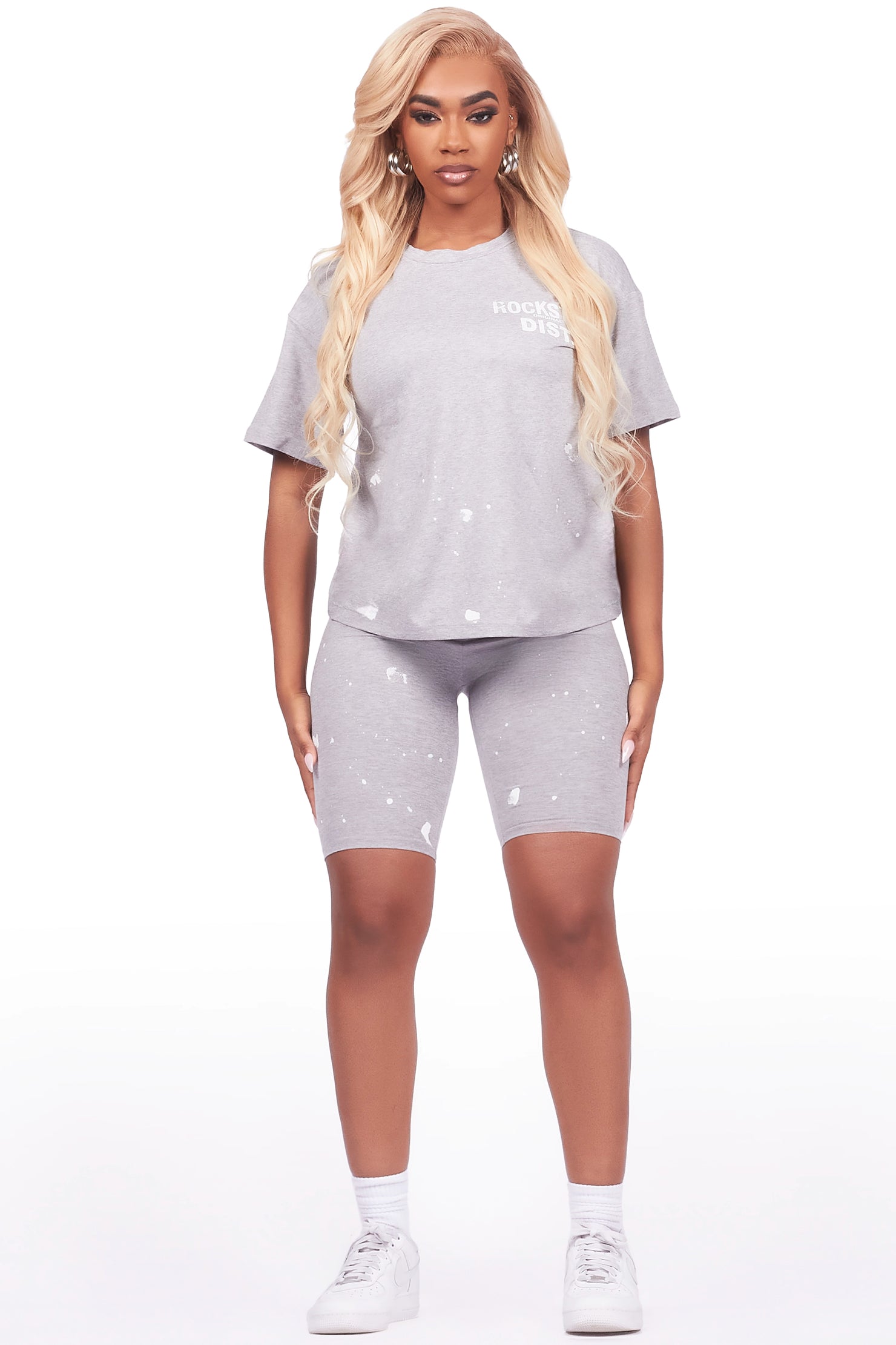 Kiah Heather Grey T-Shirt Bike Short Set
