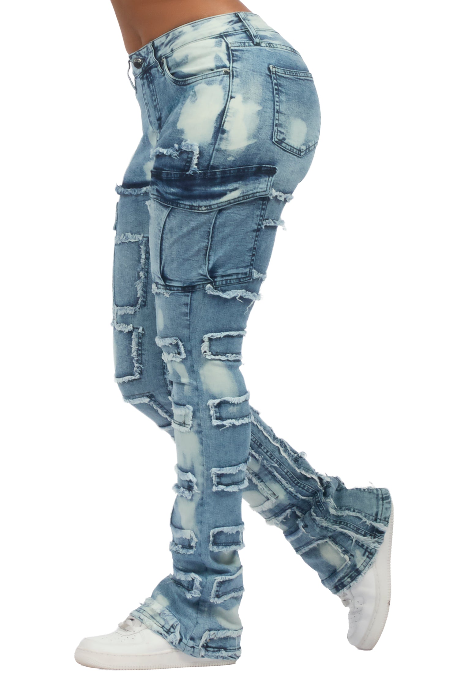Ramia Blue Bleach Stacked Flare Jean