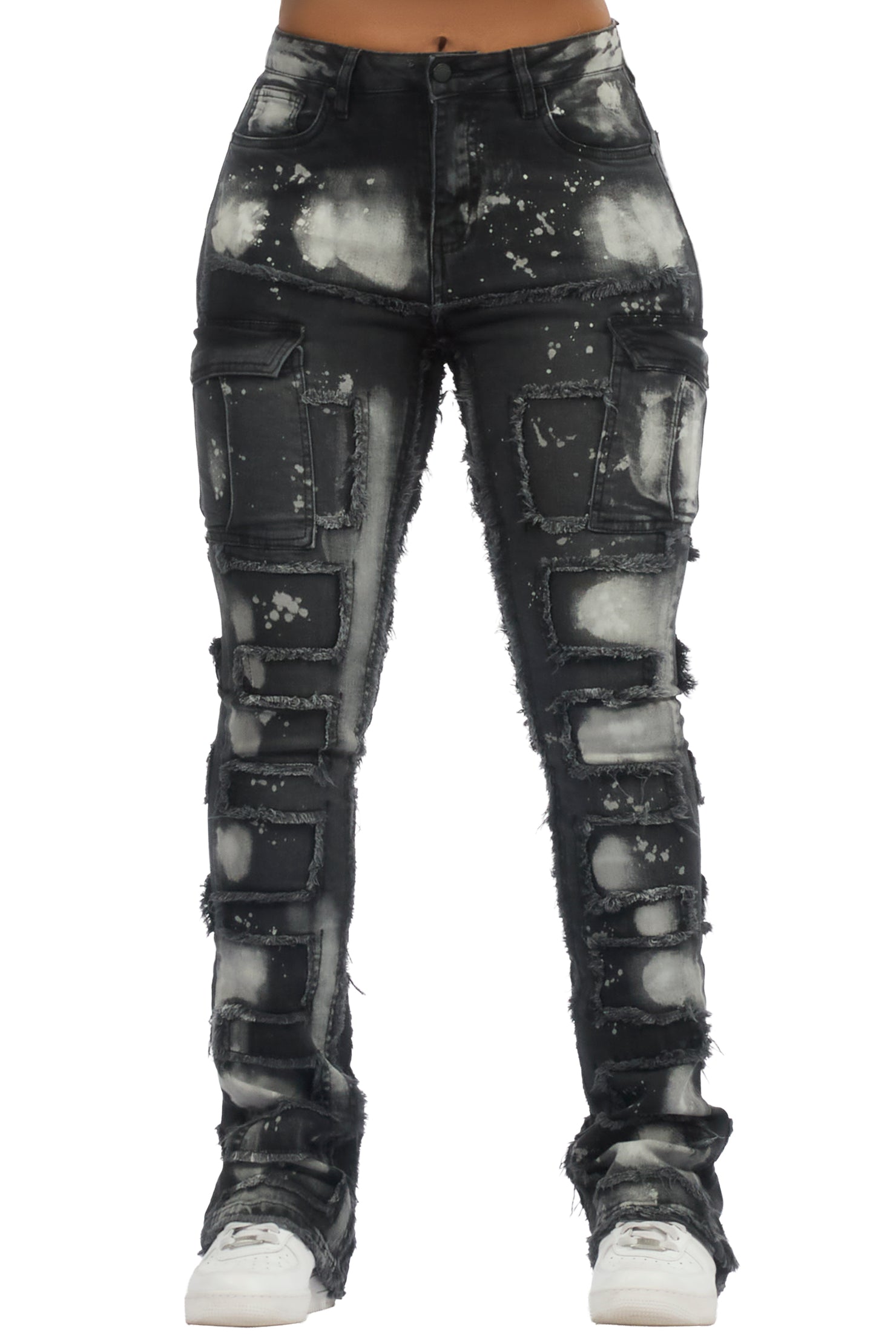 Ramia Black Bleach Stacked Flare Jean