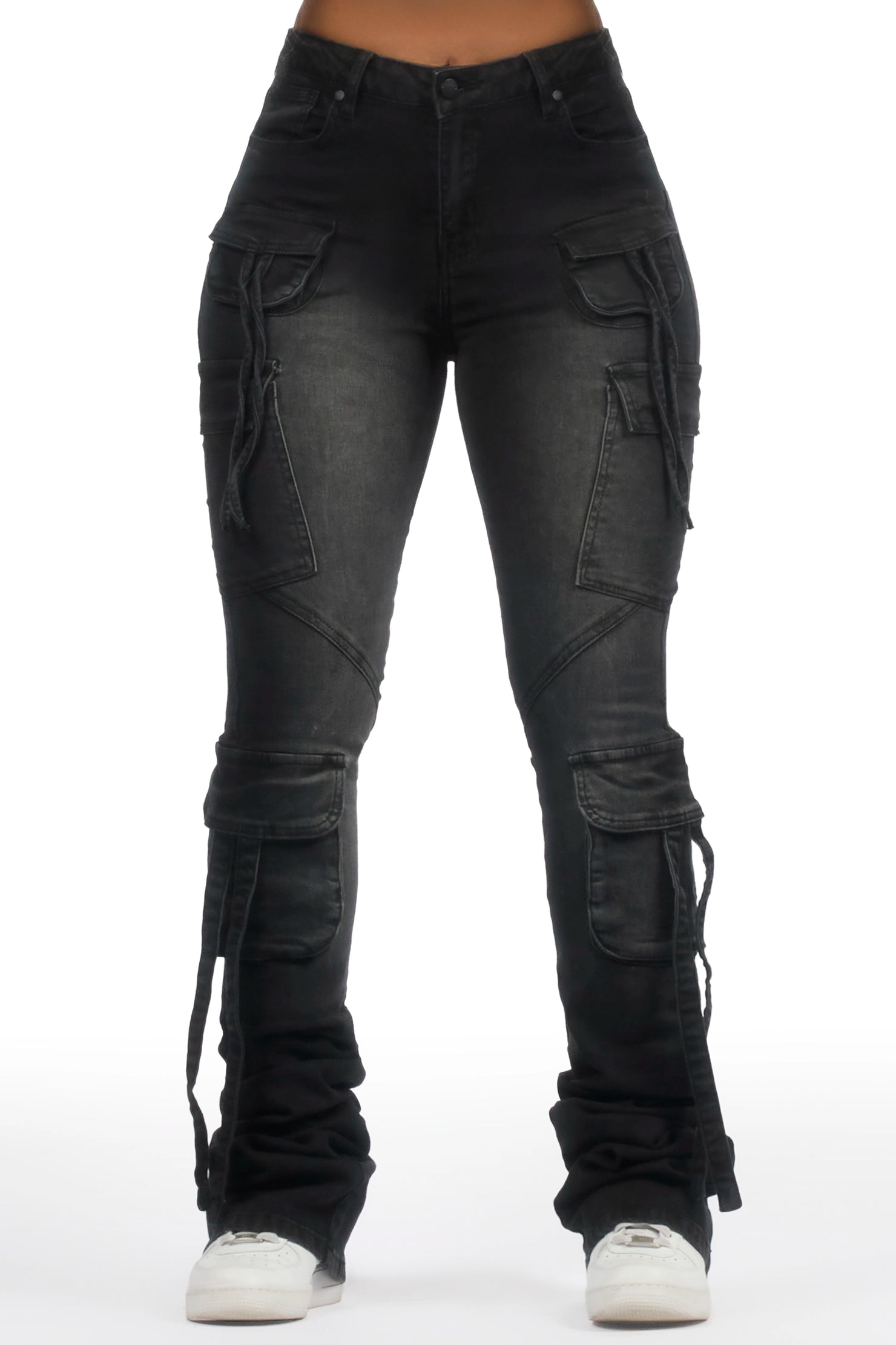 Rakesha Black Wash Cargo Super Stacked Jean