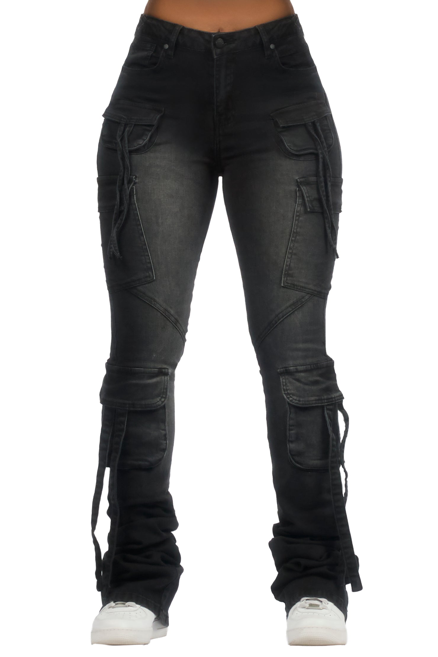 Rakesha Black Wash Cargo Super Stacked Jean