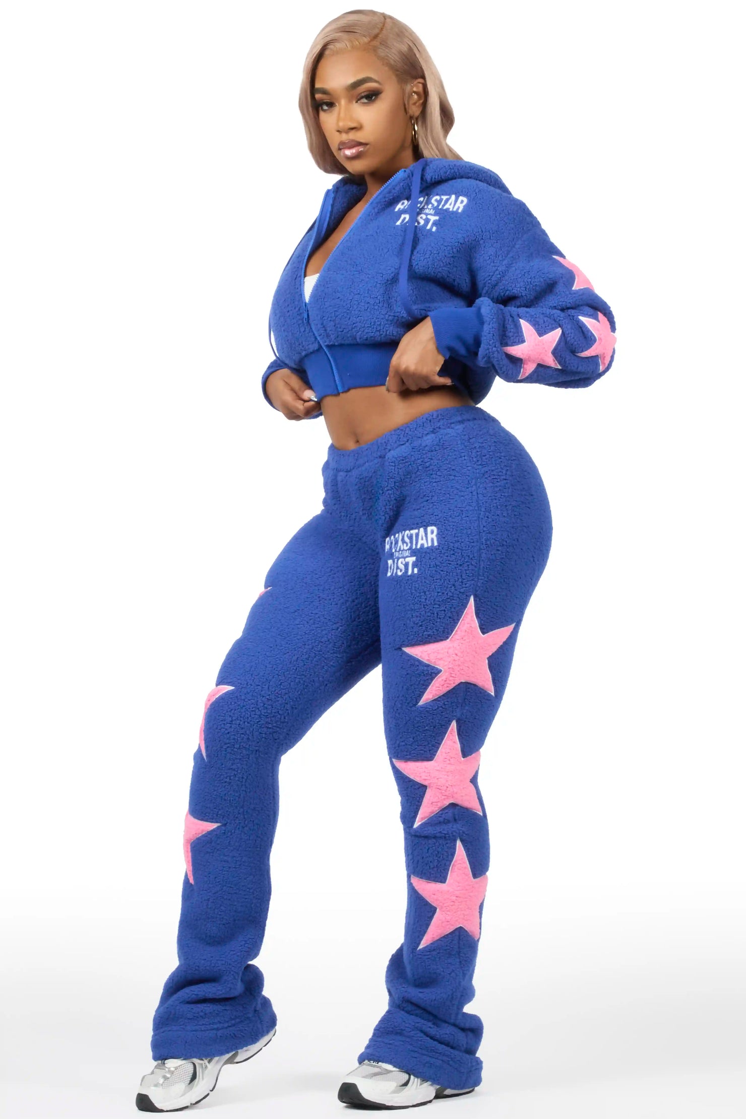 Dainisha Navy Sherpa Zip Up Stacked Track Set