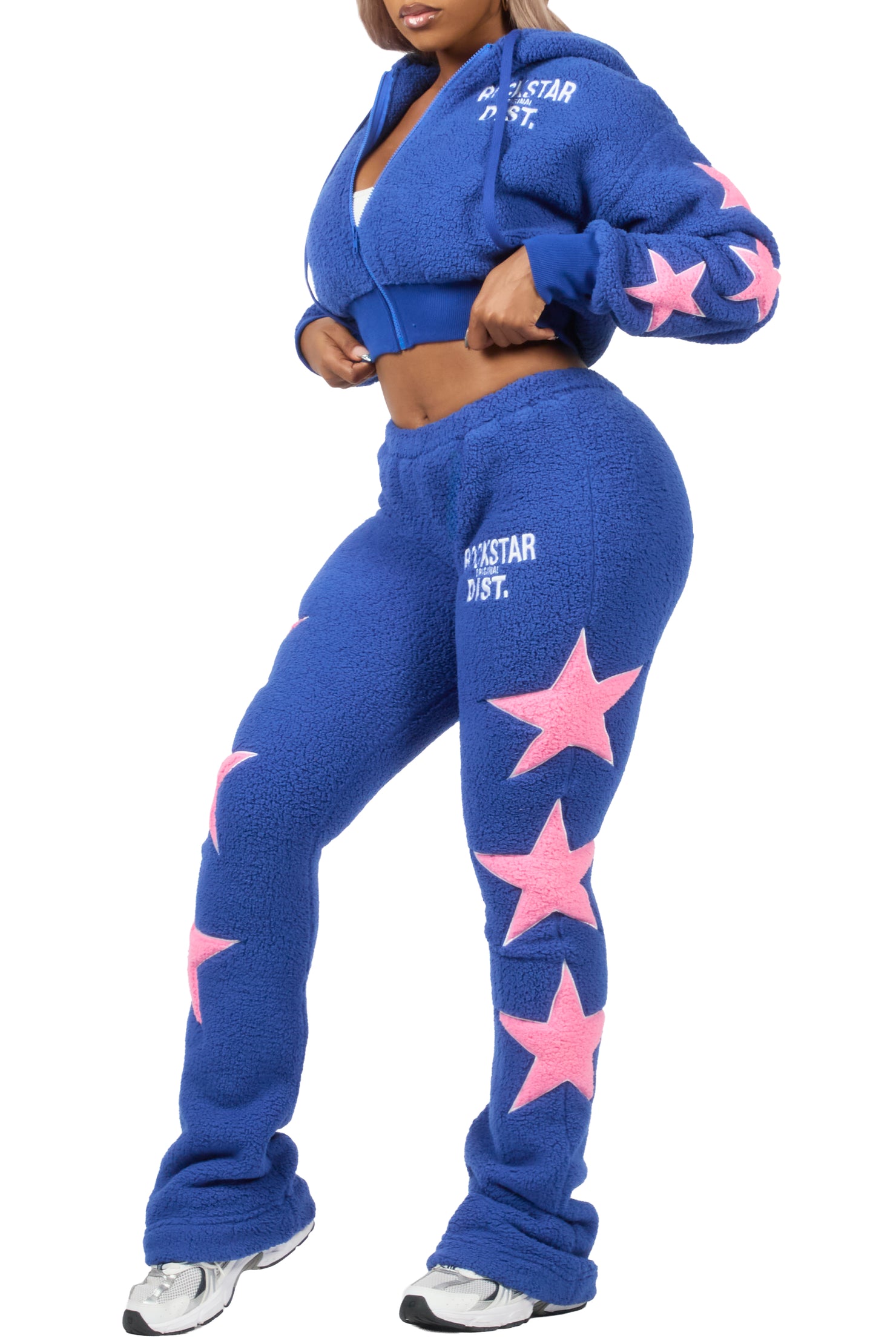Dainisha Navy Sherpa Zip Up Stacked Track Set