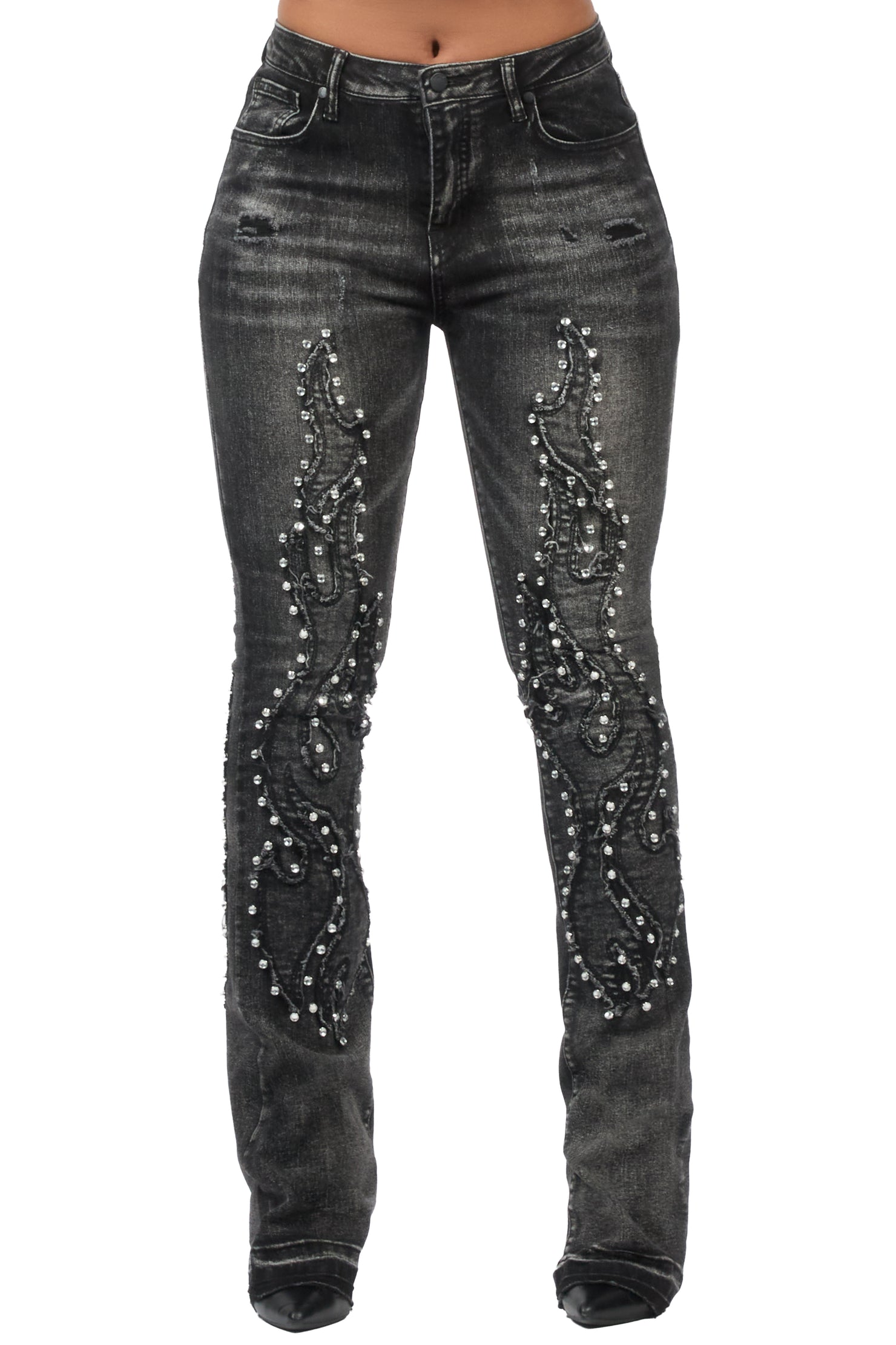 Zahmira Black Studded Stacked Jean