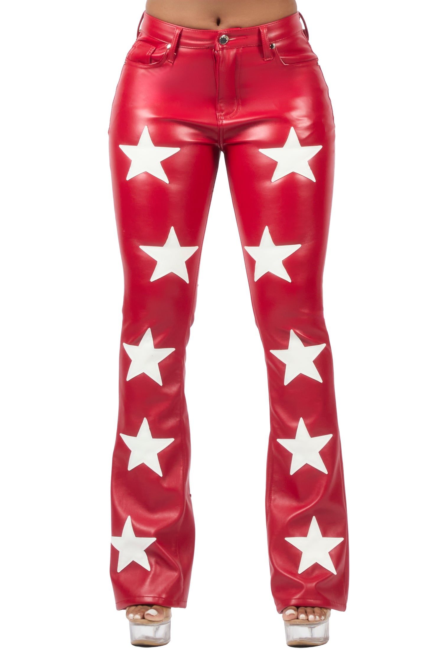 Takera Red PU Stacked Flare Pant