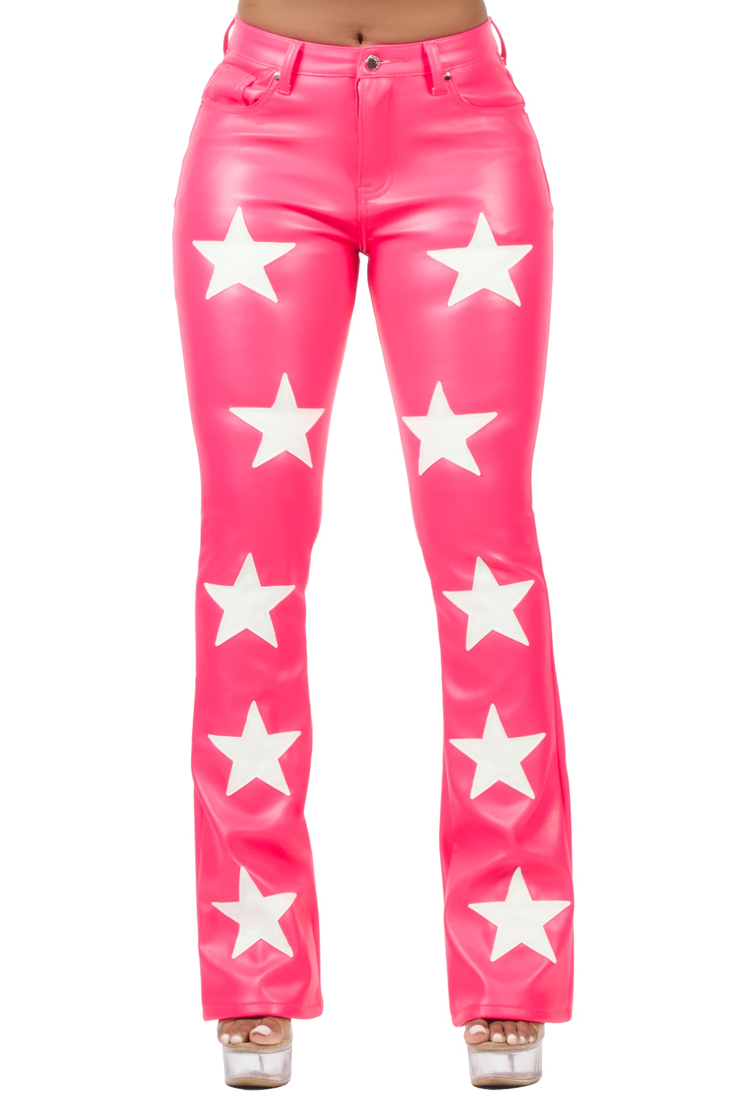 Takera Hot Pink PU Stacked Flare Pant