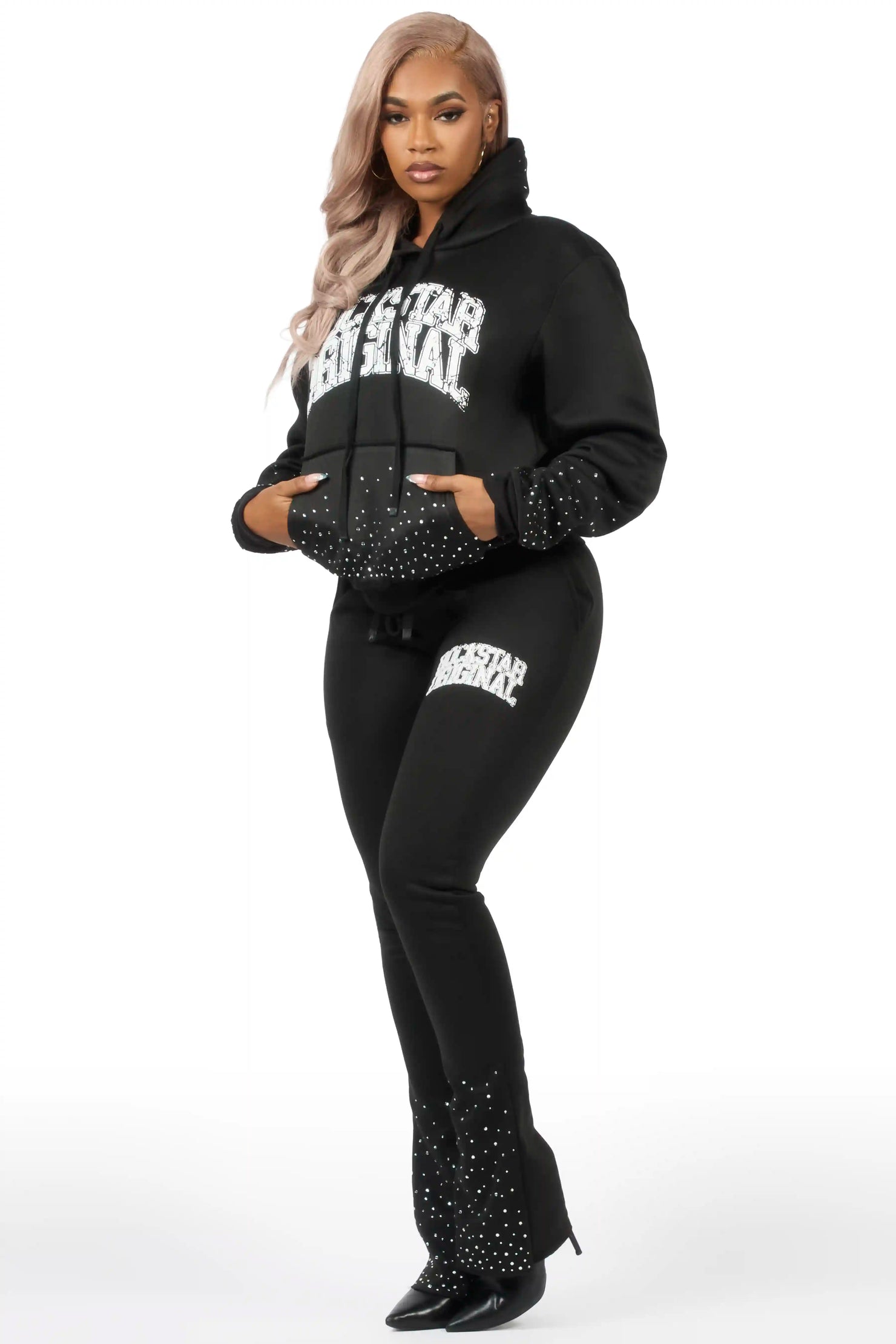 Dontrella 2.0 Black Rhinestone Stacked Track Set