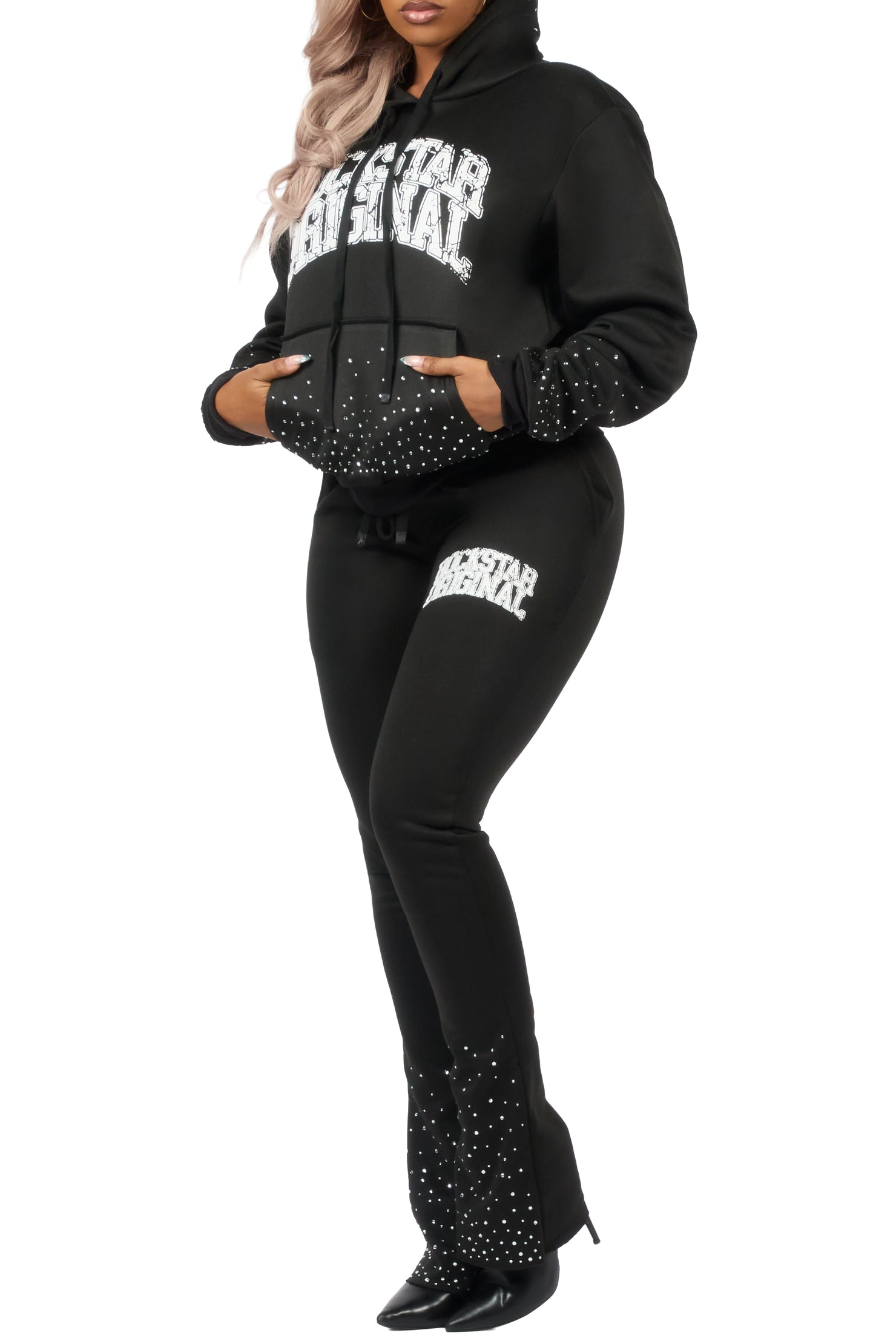 Dontrella 2.0 Black Rhinestone Stacked Track Set