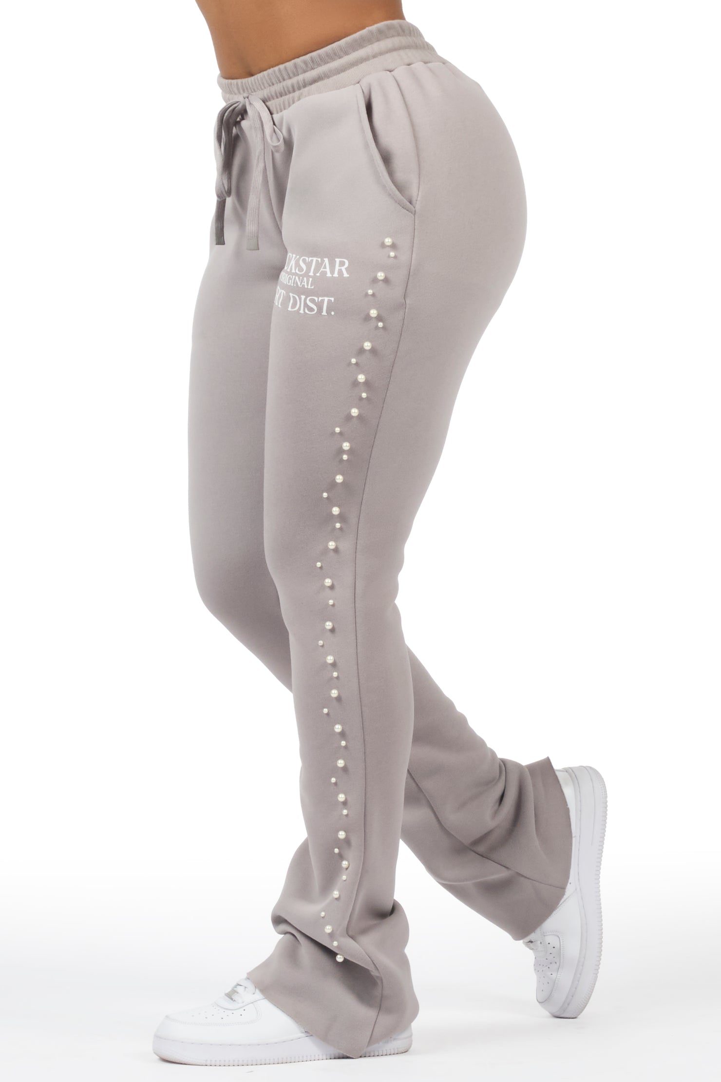 Nikkia Grey Pearl Stacked Track Pant