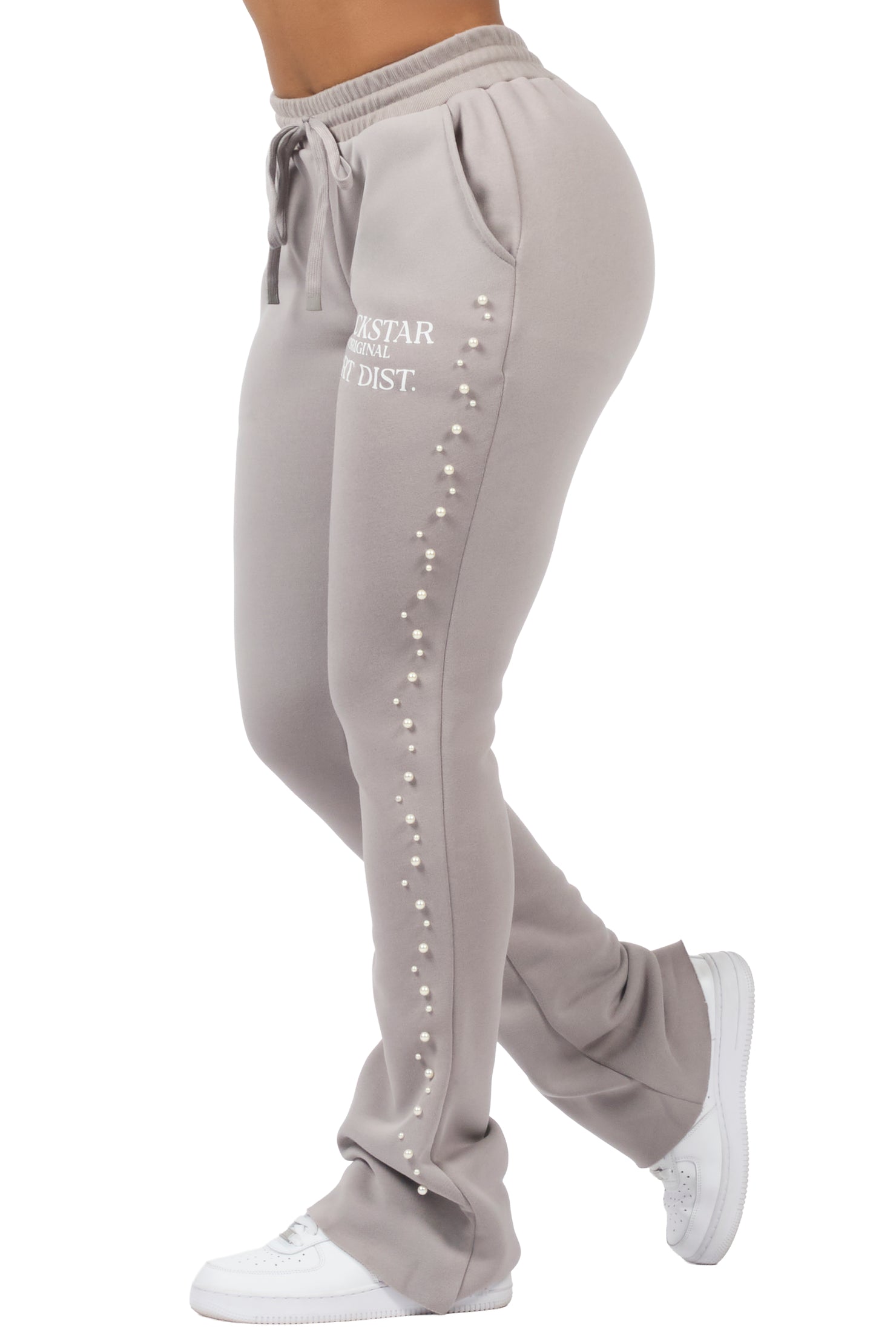 Nikkia Grey Pearl Stacked Track Pant