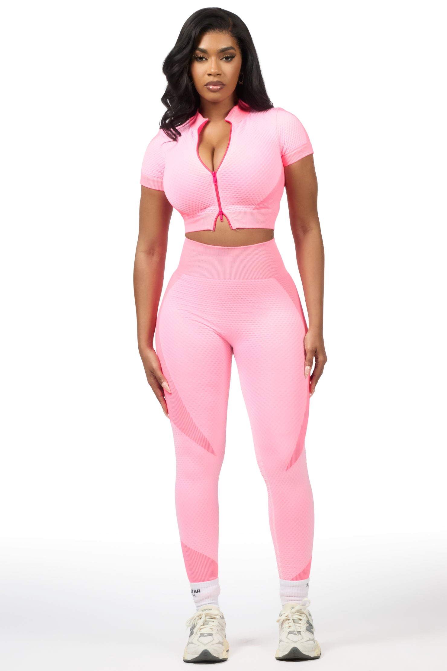 Deizhanna Pink Zip Up Active Legging Set