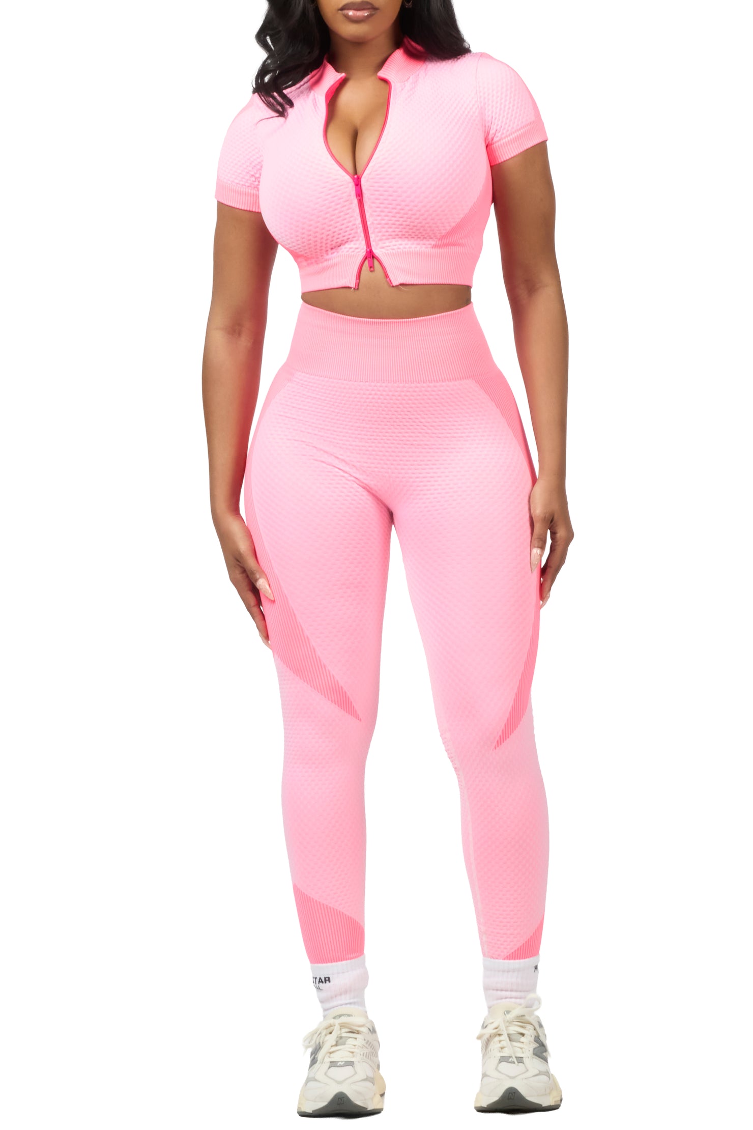 Deizhanna Pink Zip Up Active Legging Set