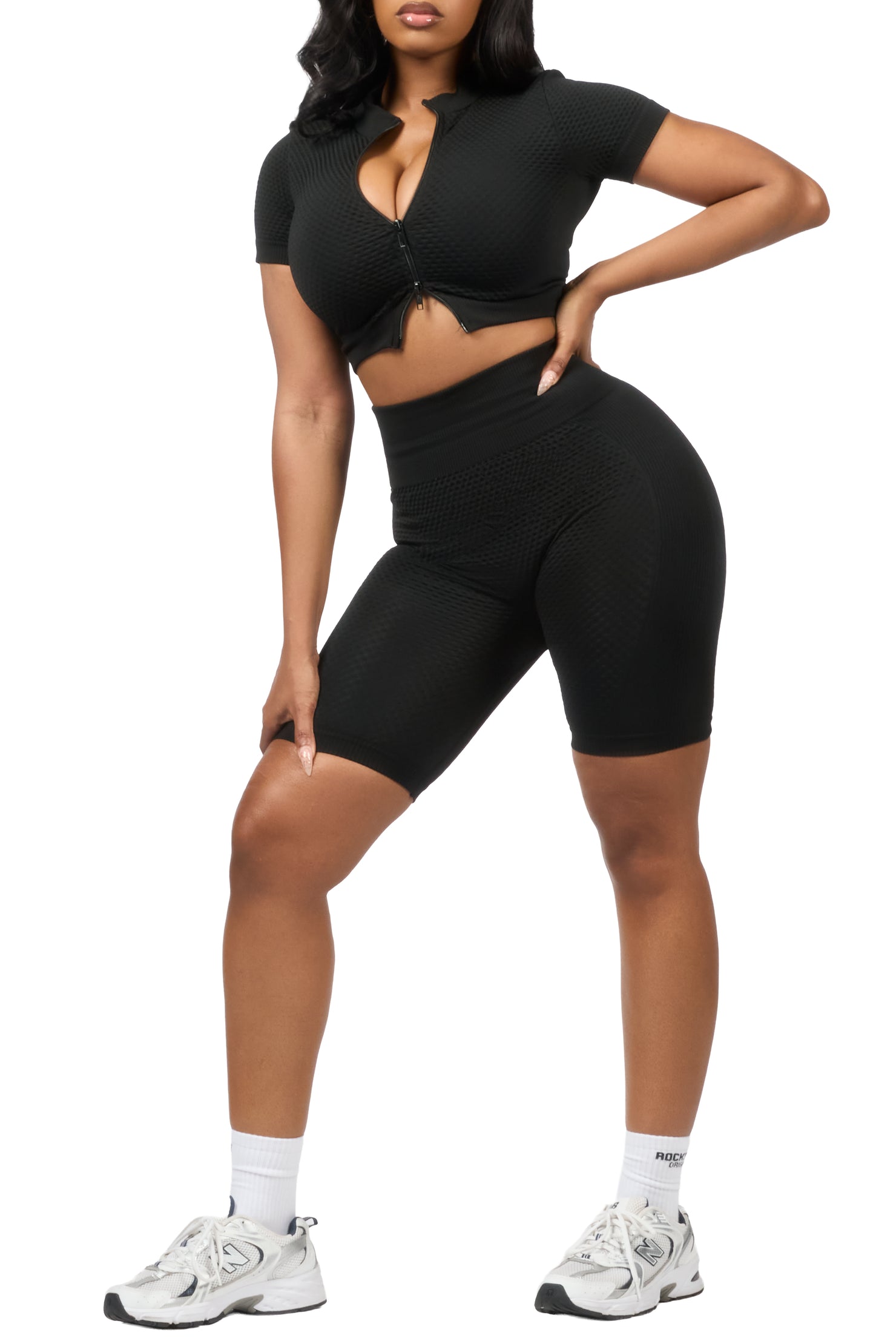 Gisselle Black Zip Up Active Bike Short Set