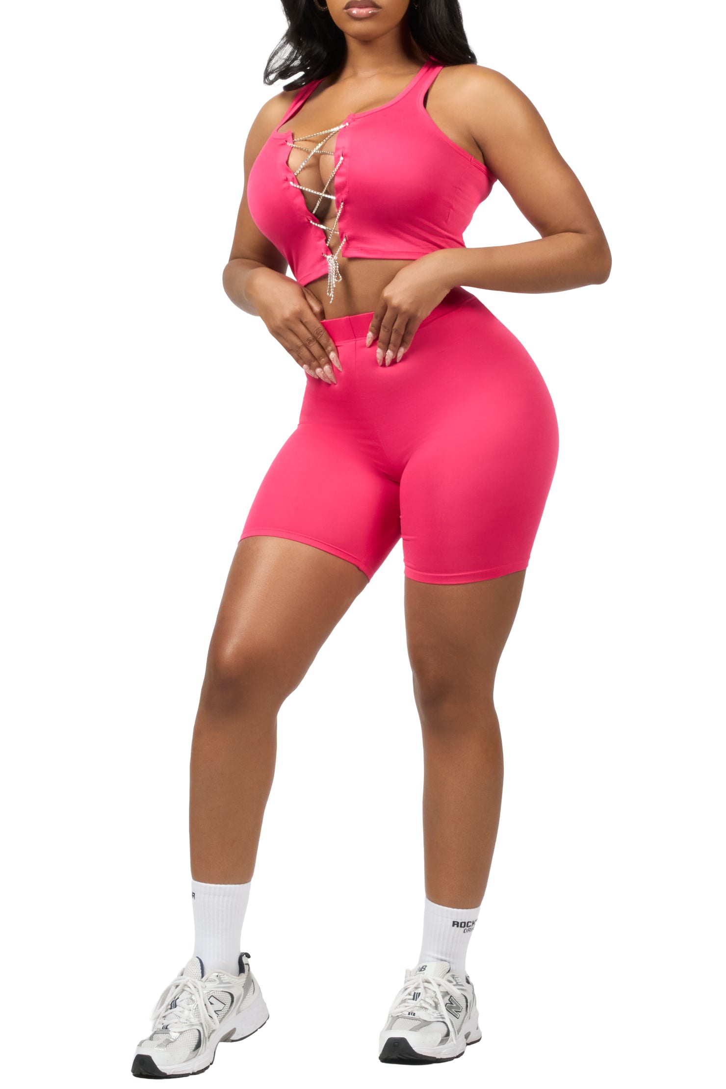 Mishauna Fuchsia Rhinestone Bike Short Set