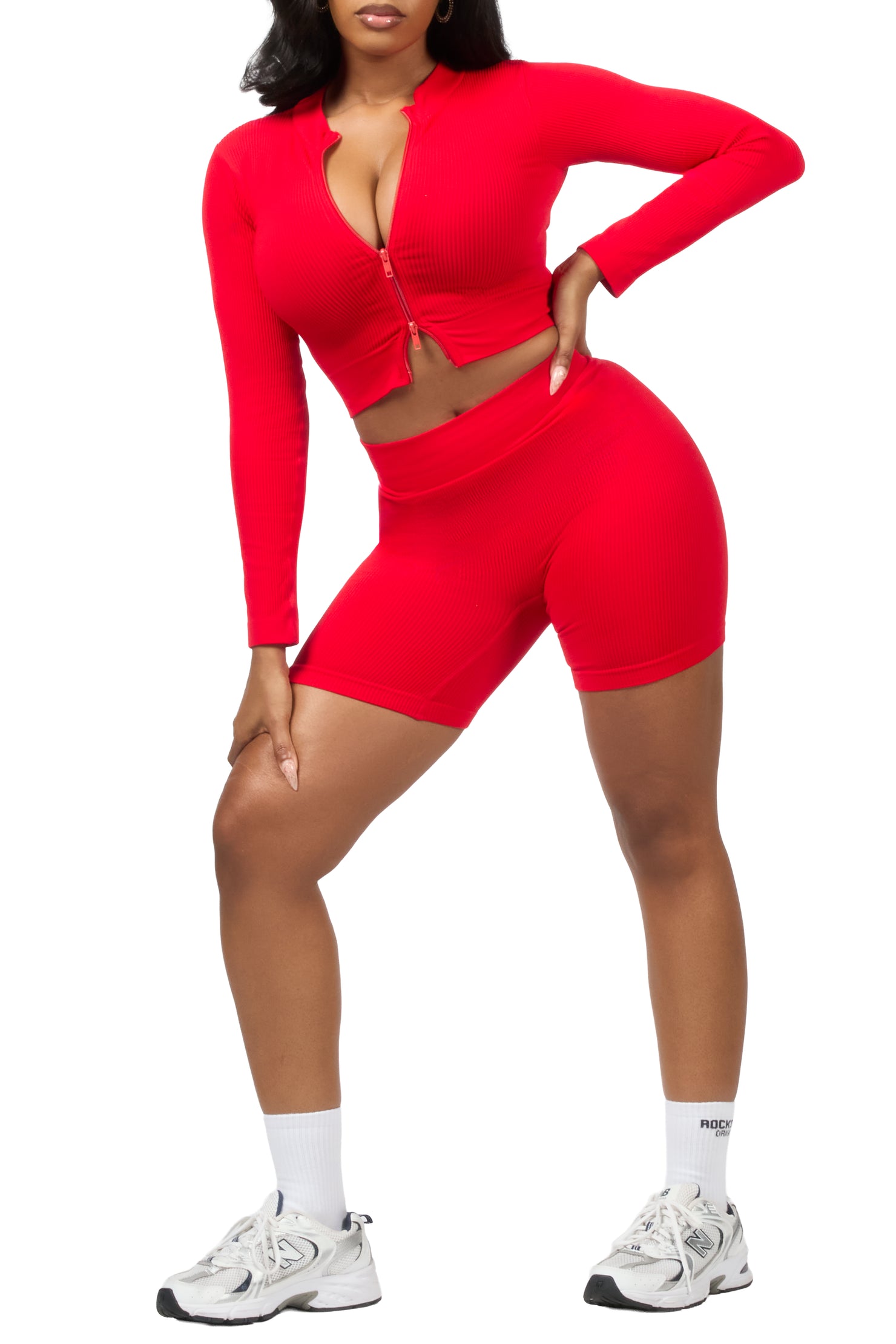 Candree Red Zip Up Active Bike Short Set