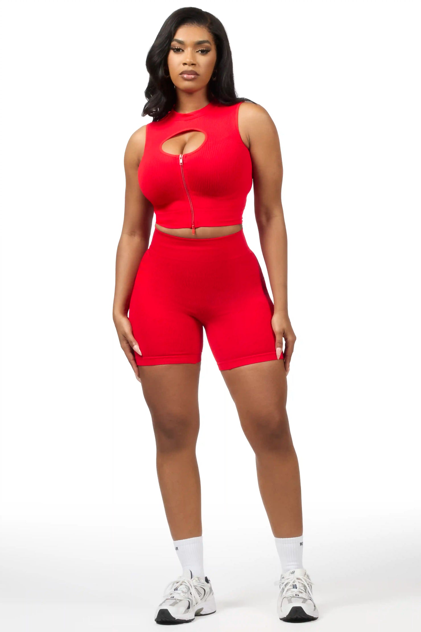 Sadique Red Active Bike Short Set