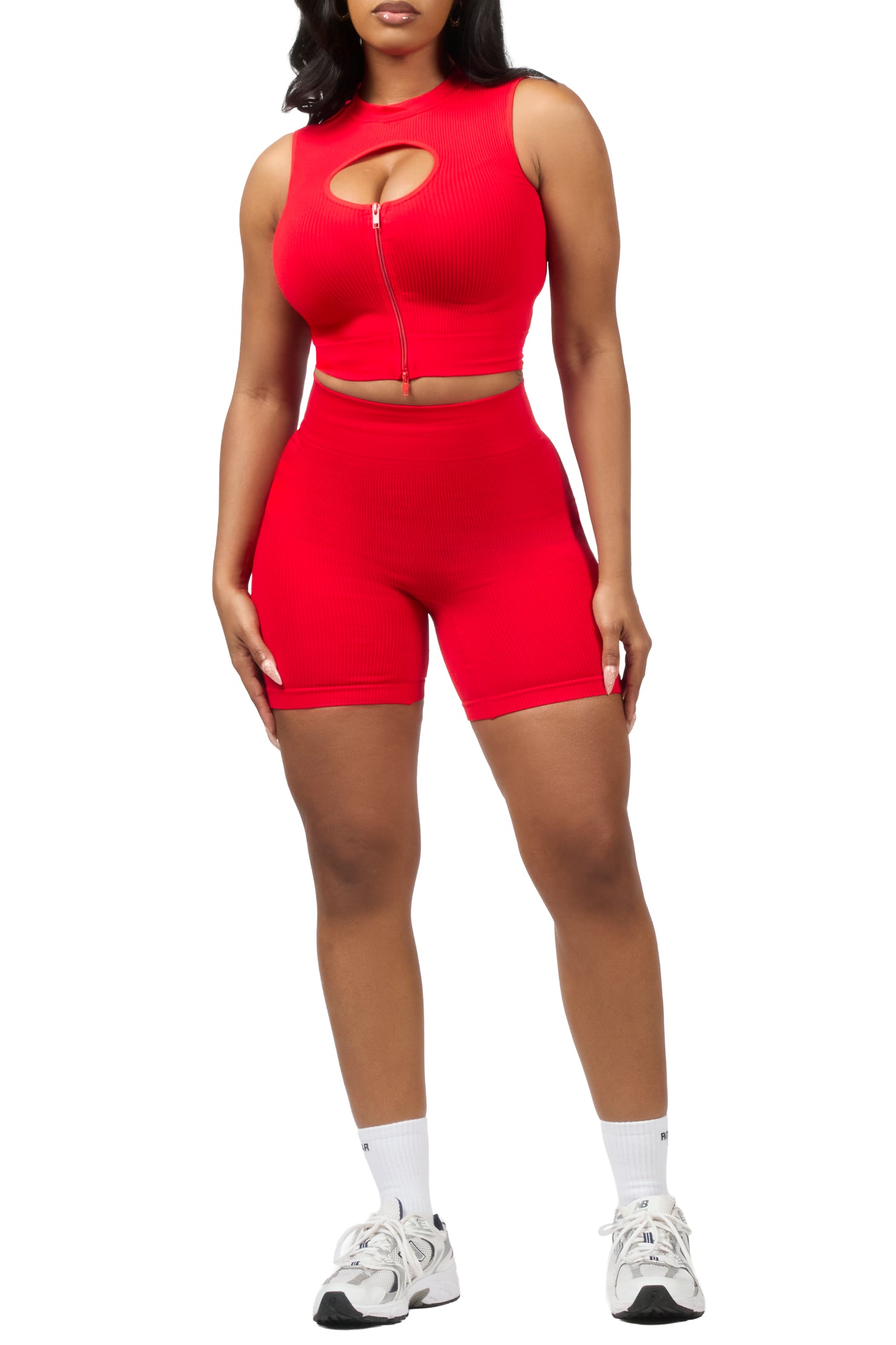Sadique Red Active Bike Short Set