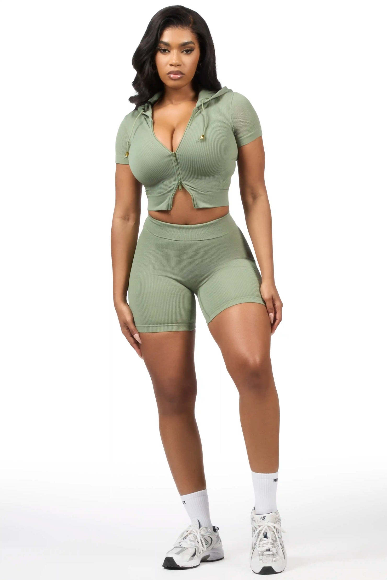 Tocsha Olive Zip Up Active Bike Short Set