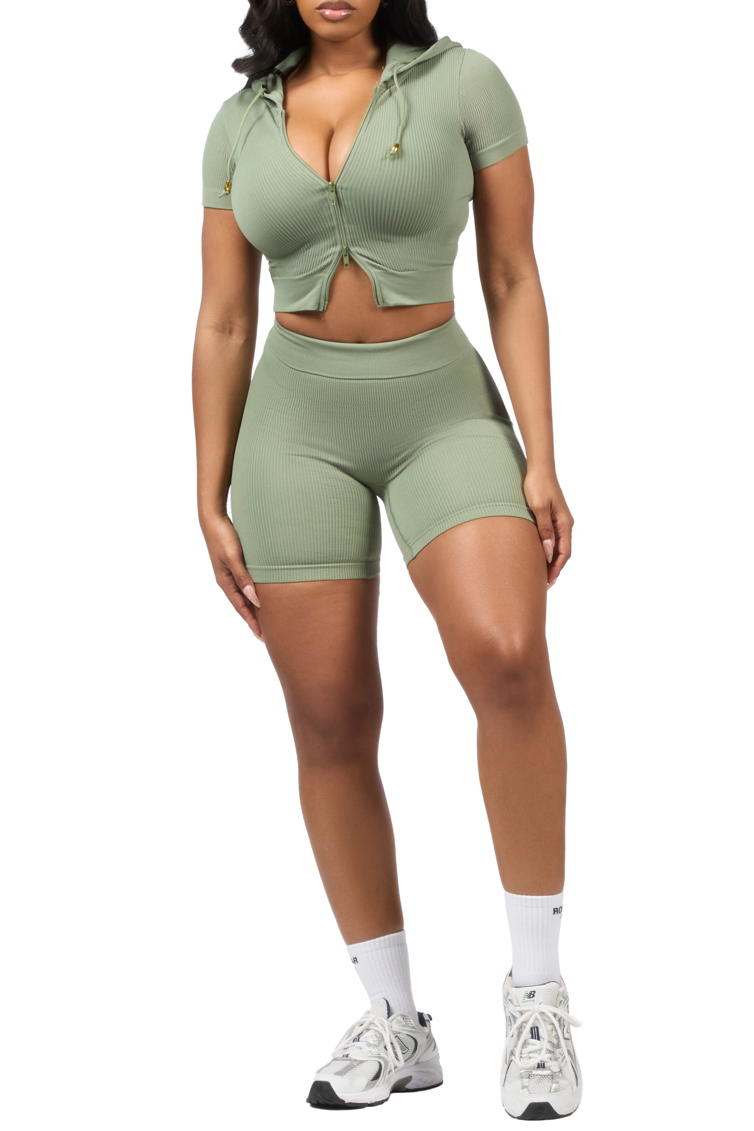 Tocsha Olive Zip Up Active Bike Short Set