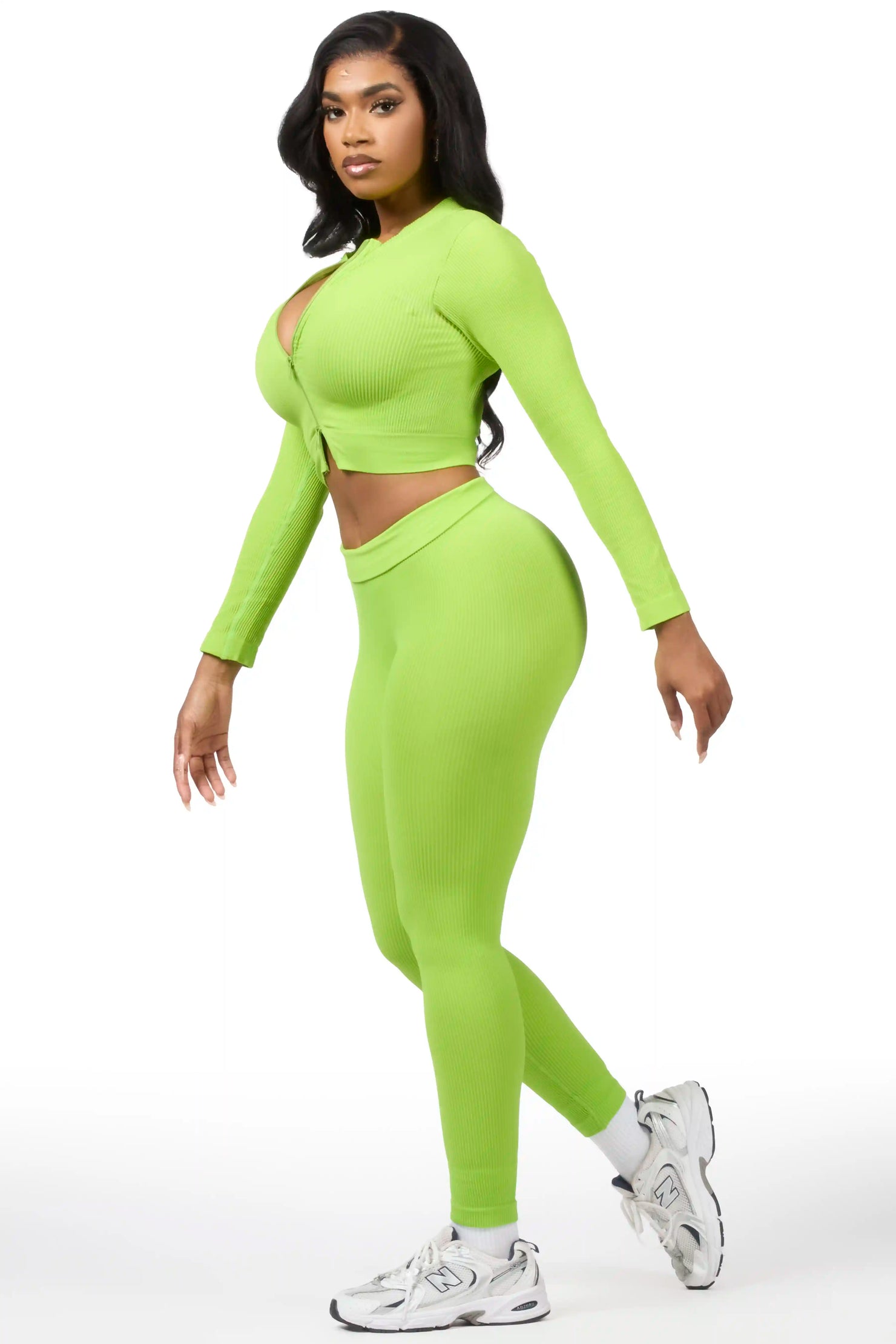 Sacorya Lime Zip Up Active Legging Set