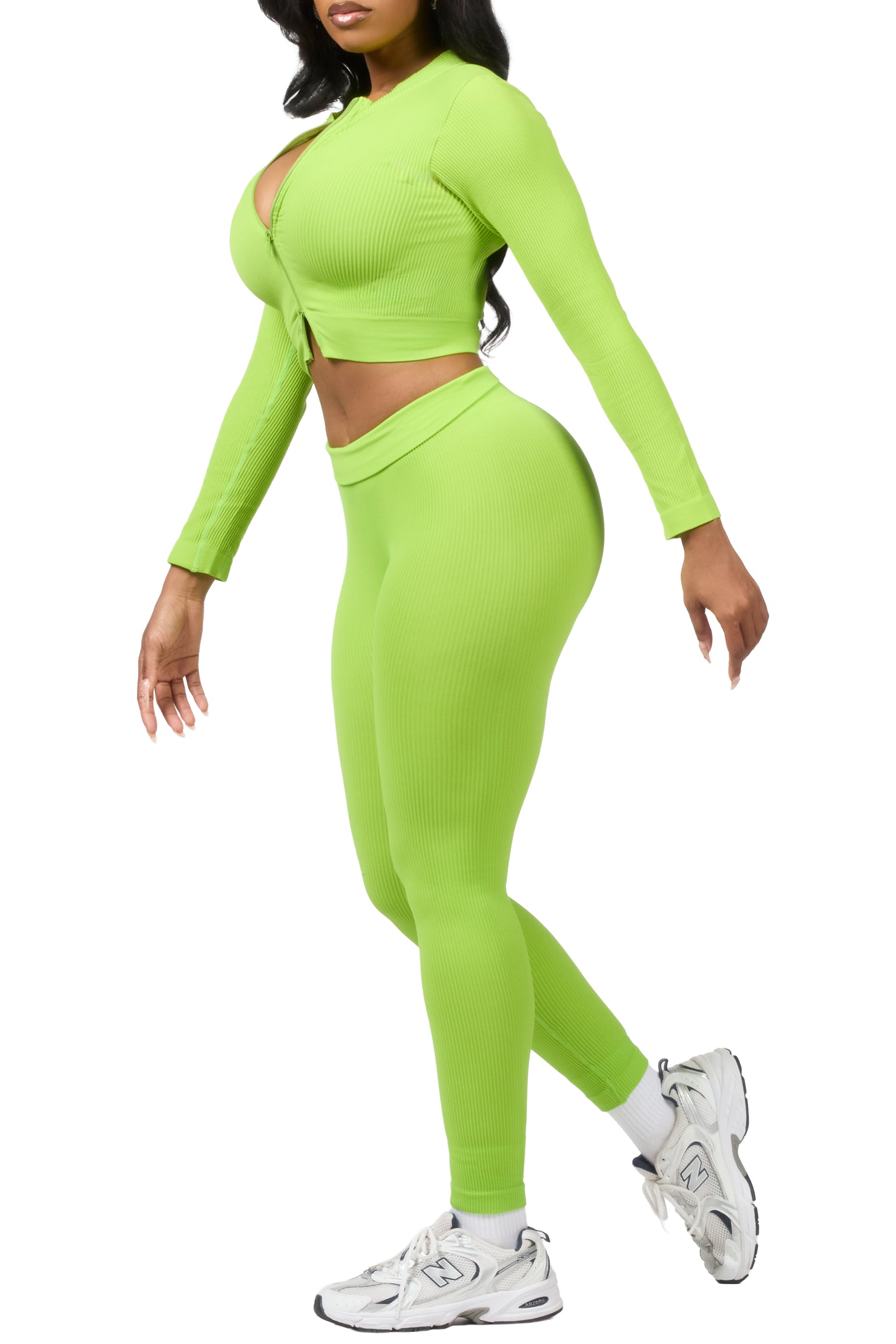 Sacorya Lime Zip Up Active Legging Set