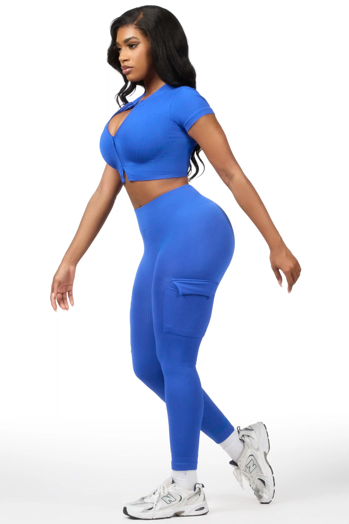Rakeisha Blue Cargo Zip Up Active Legging Set