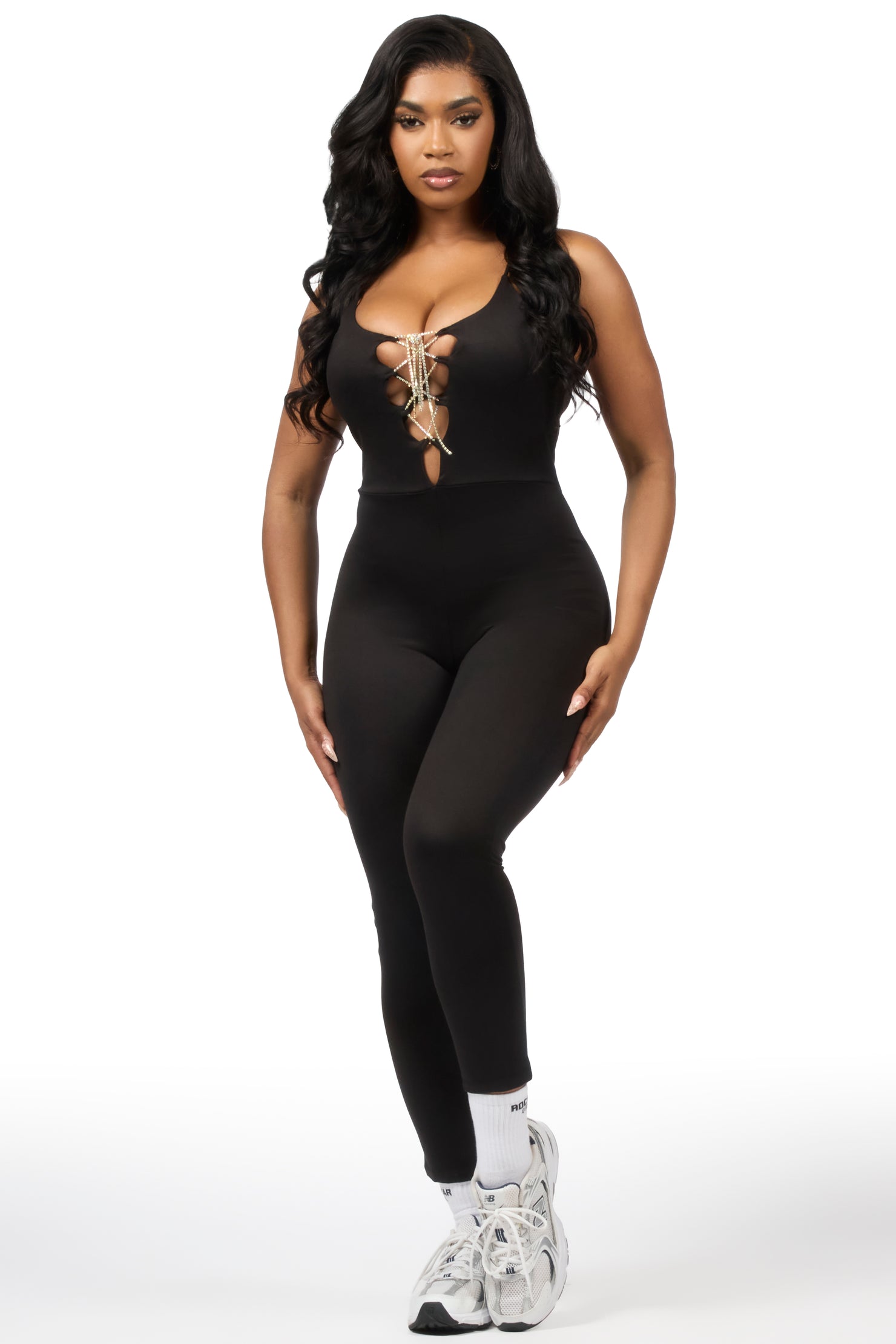 Jahiema Black Rhinestone Jumpsuit