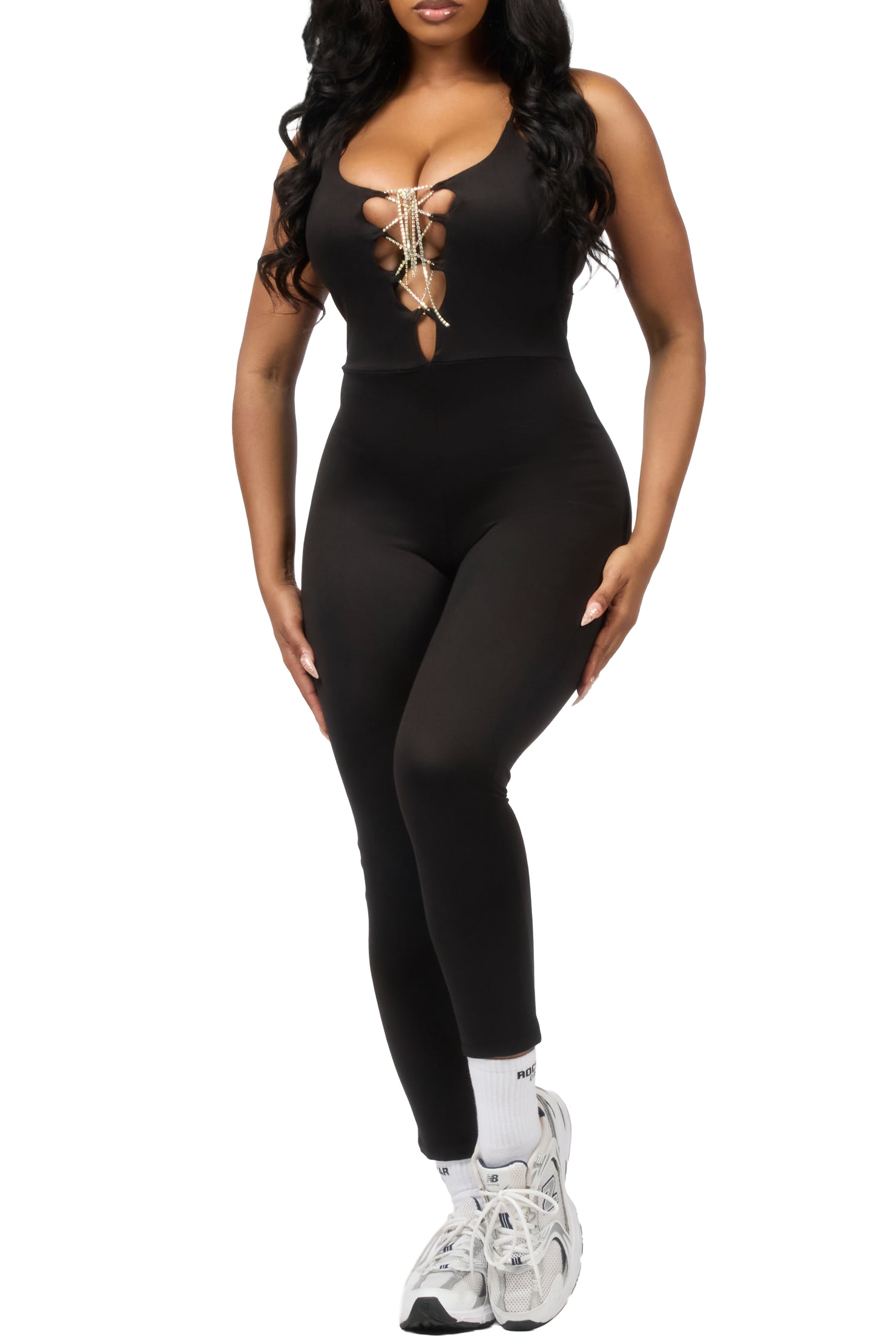 Jahiema Black Rhinestone Jumpsuit