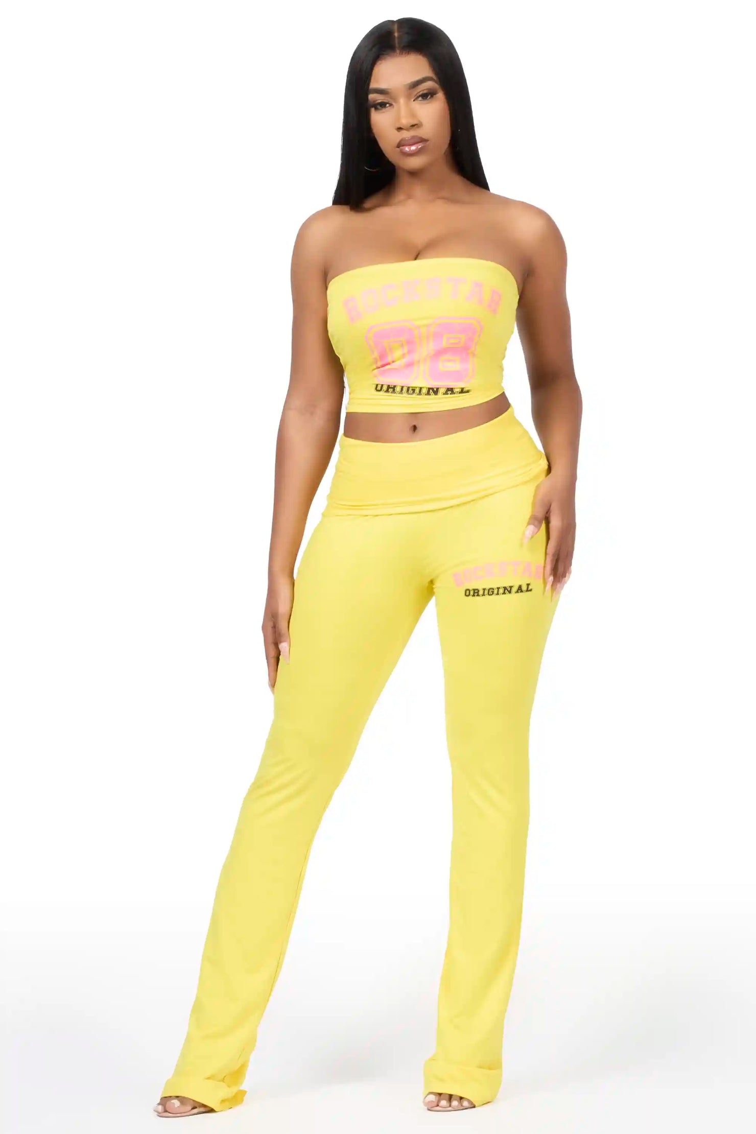 Lareshe Yellow Tube Foldover Pant Set
