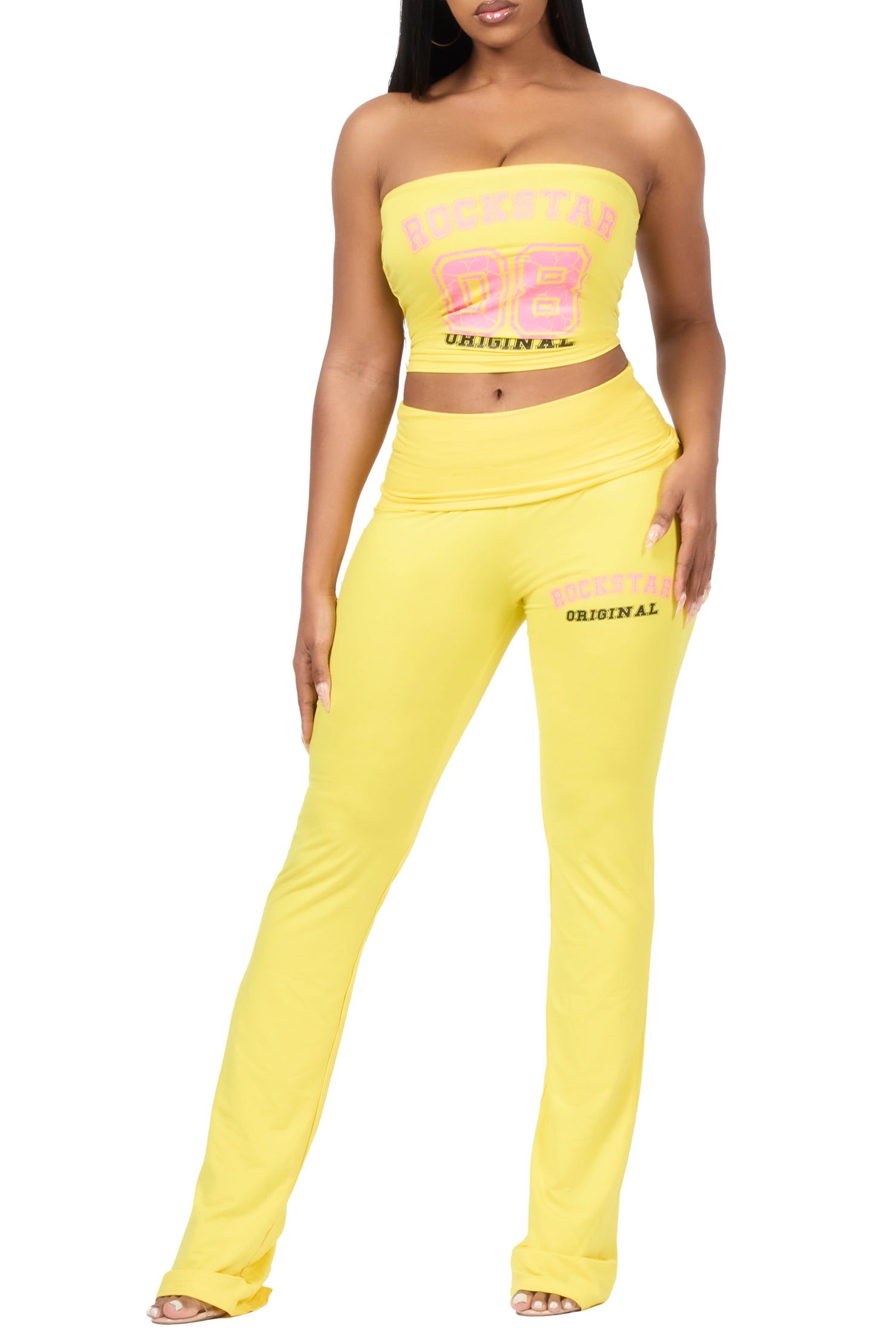 Lareshe Yellow Tube Foldover Pant Set