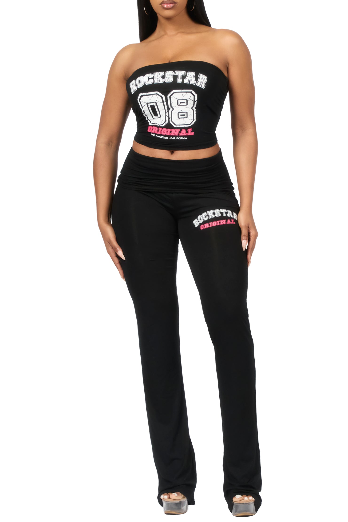 Lareshe Black Tube Foldover Pant Set