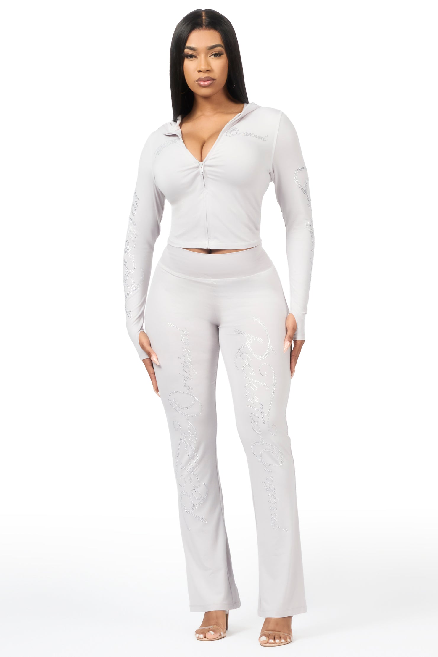 Talanie Grey Rhinestone Lounge Track Set