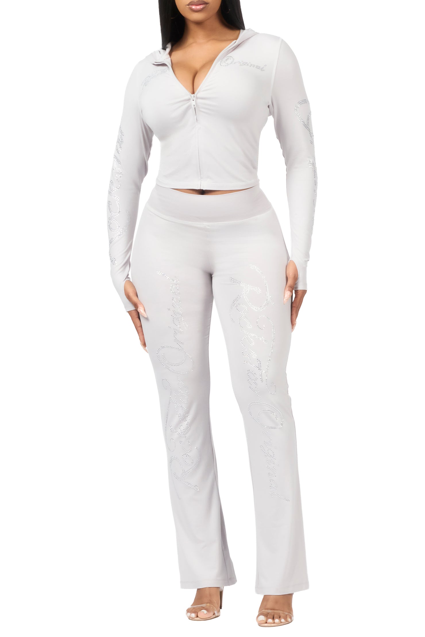 Talanie Grey Rhinestone Lounge Track Set