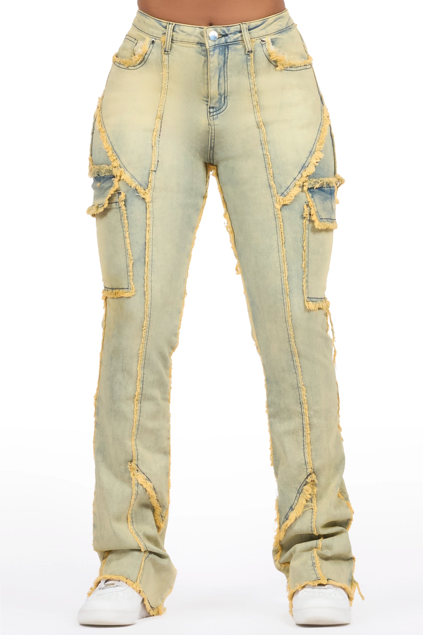Keshia Dirty Blue Wash Stacked Flare Jean