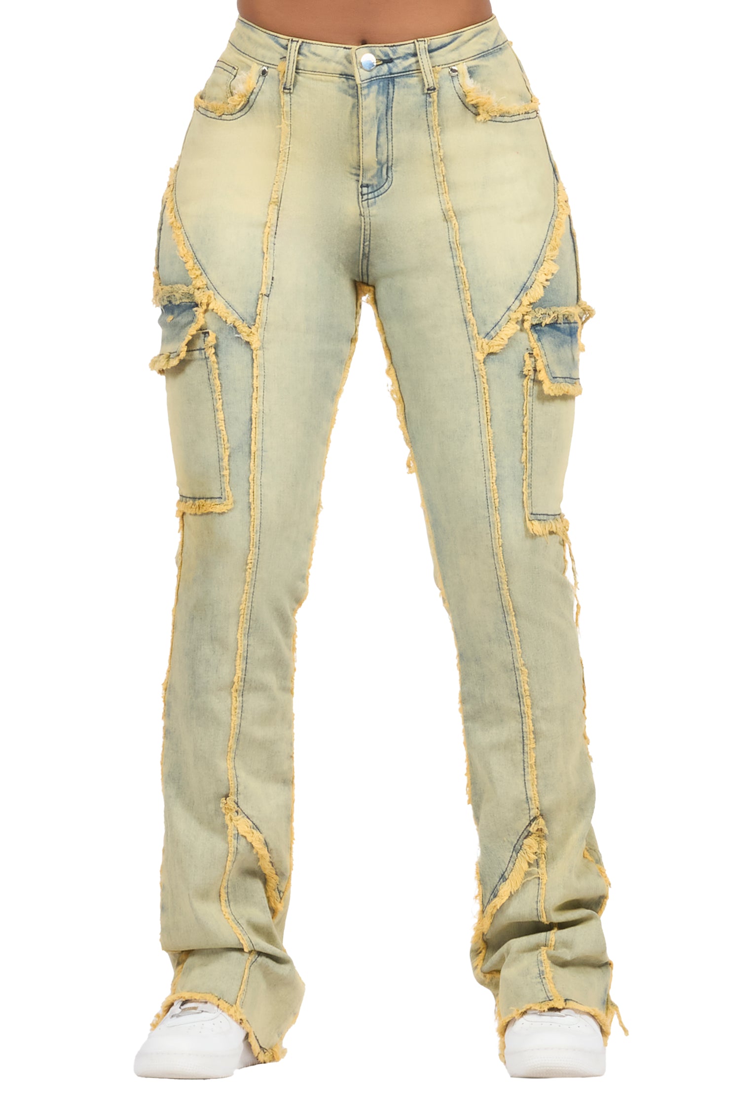 Keshia Dirty Blue Wash Stacked Flare Jean