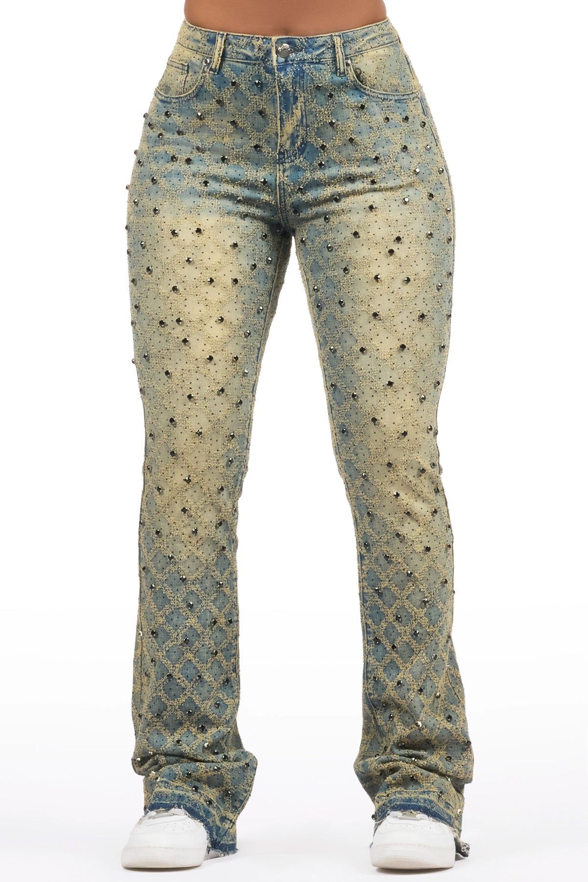 Sareka Tinted Dark Wash Rhinestone Stacked Flare Jean– Rockstar Sareka Tinted Dark Wash Rhinestone Stacked Flare Jean– Rockstar