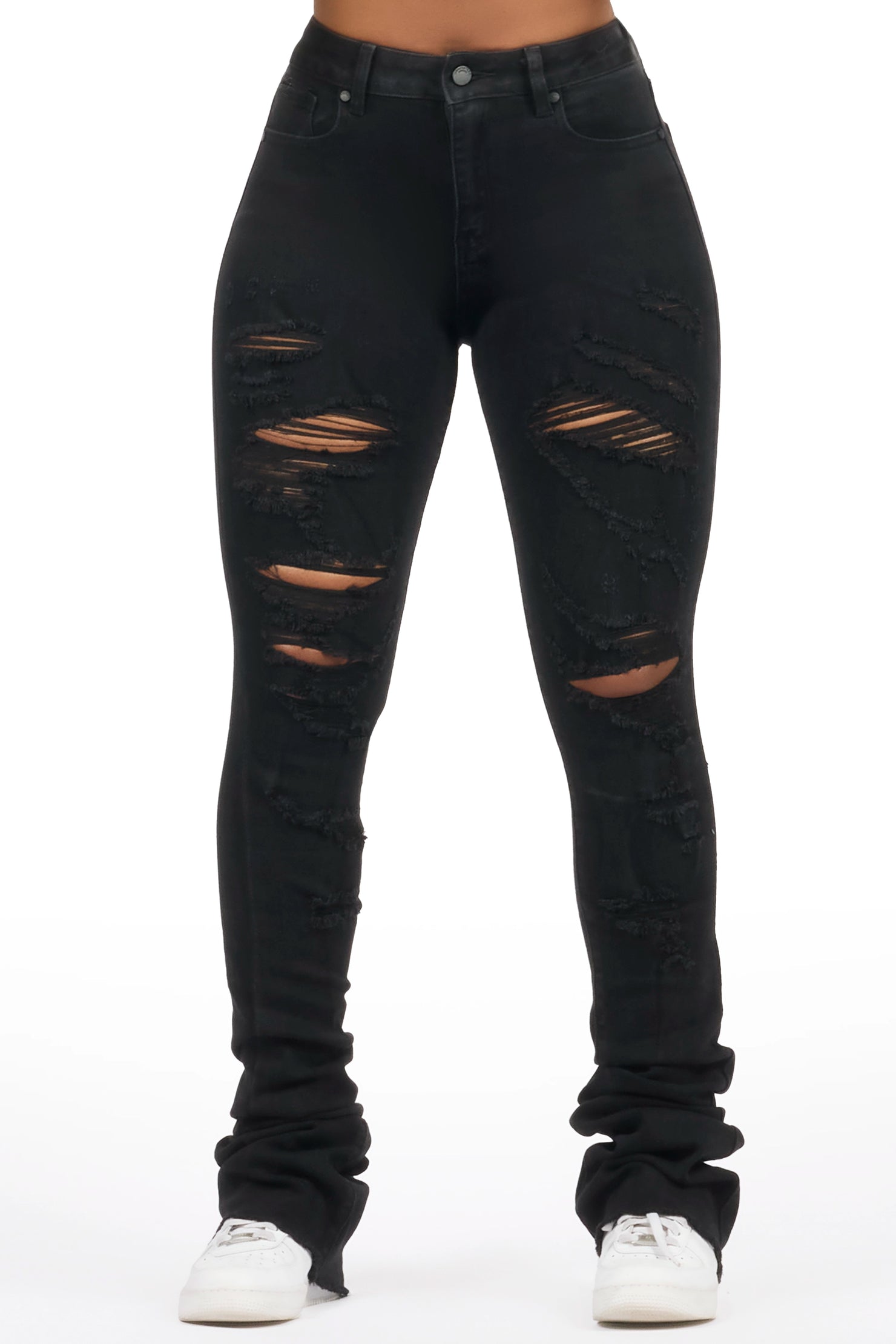 Teyja Black Distressed Super Stacked Jean