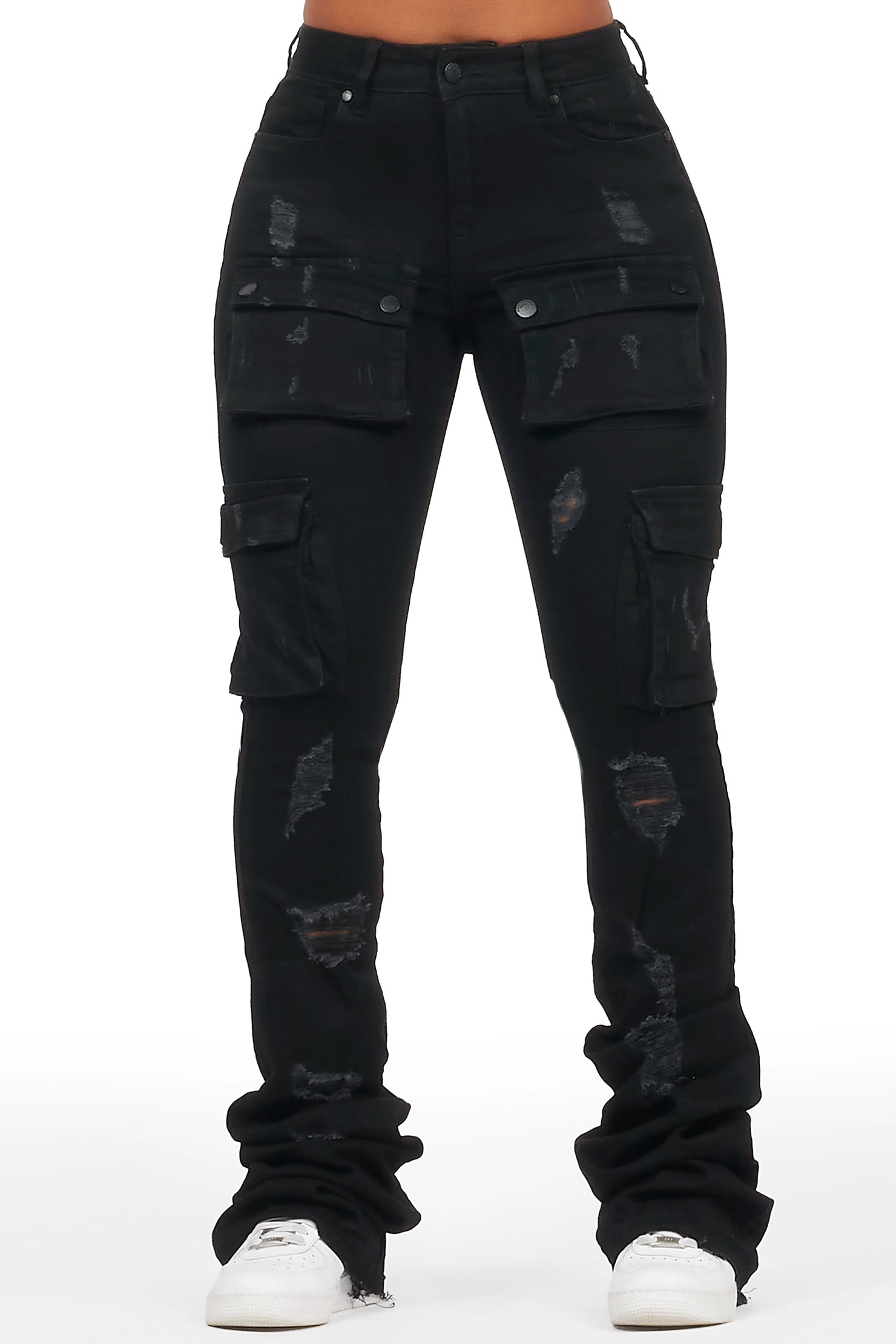Noor Black Cargo Super Stacked Jean