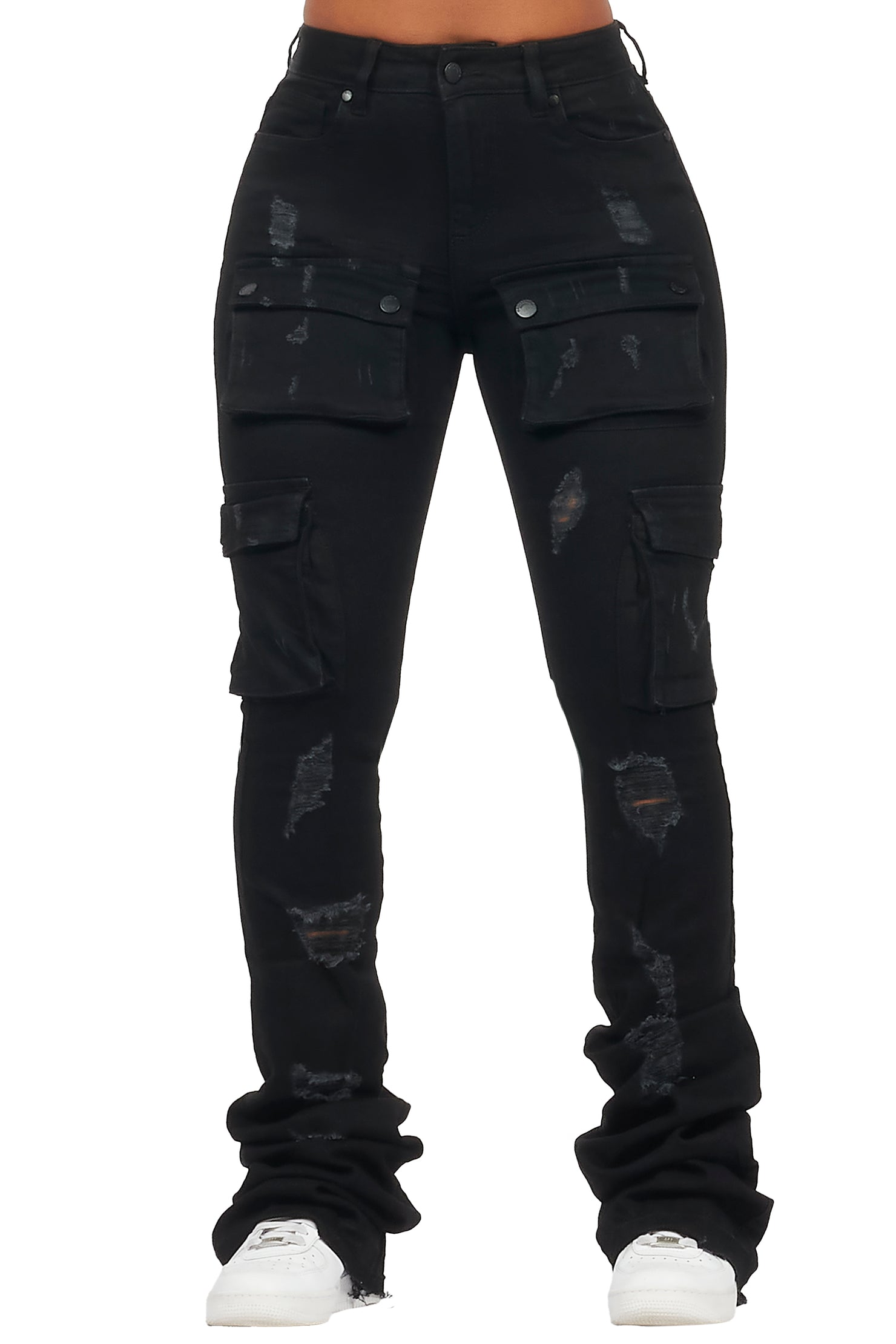 Noor Black Cargo Super Stacked Jean