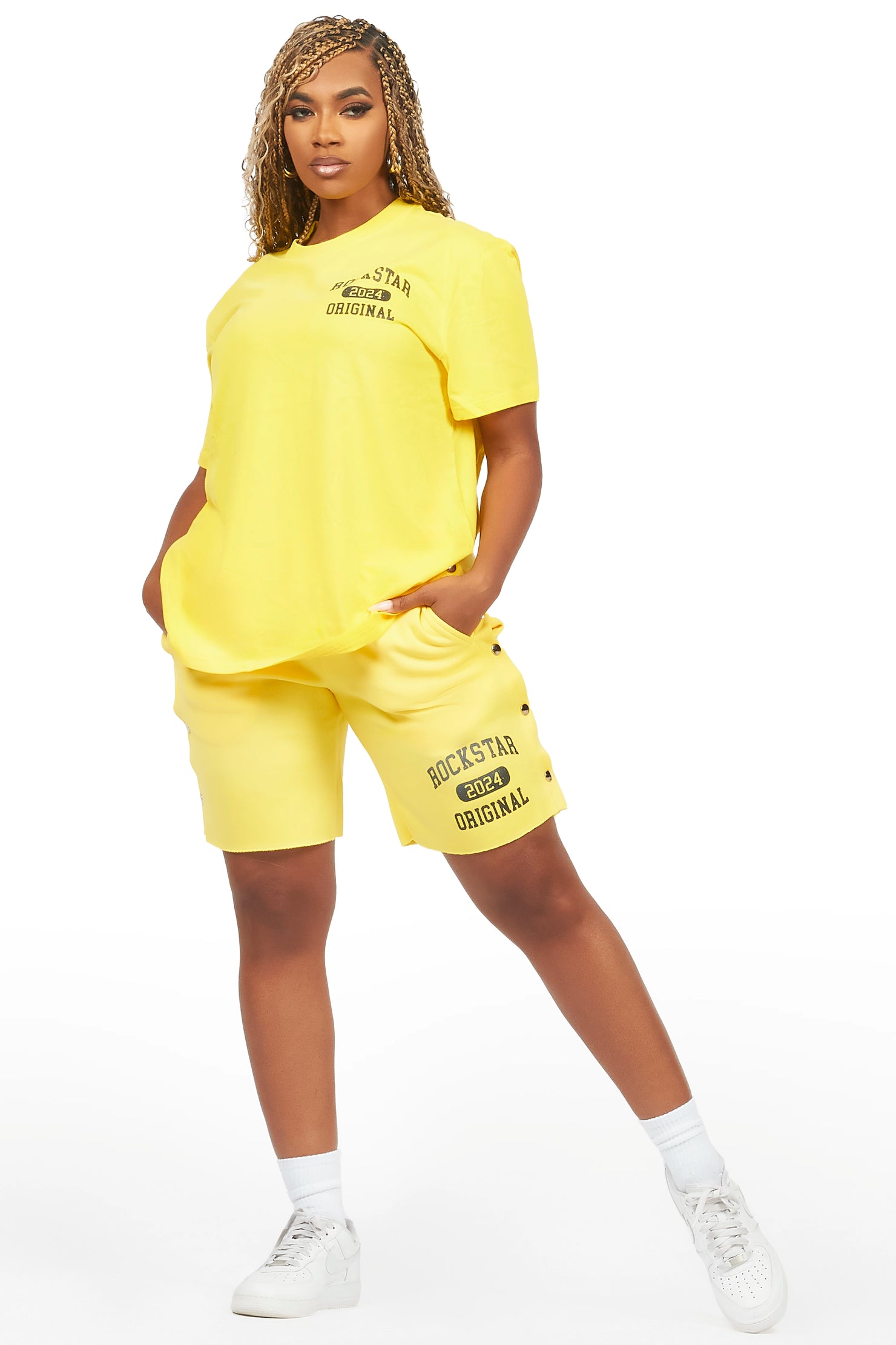 Lionela Yellow T-Shirt Snap Short Set
