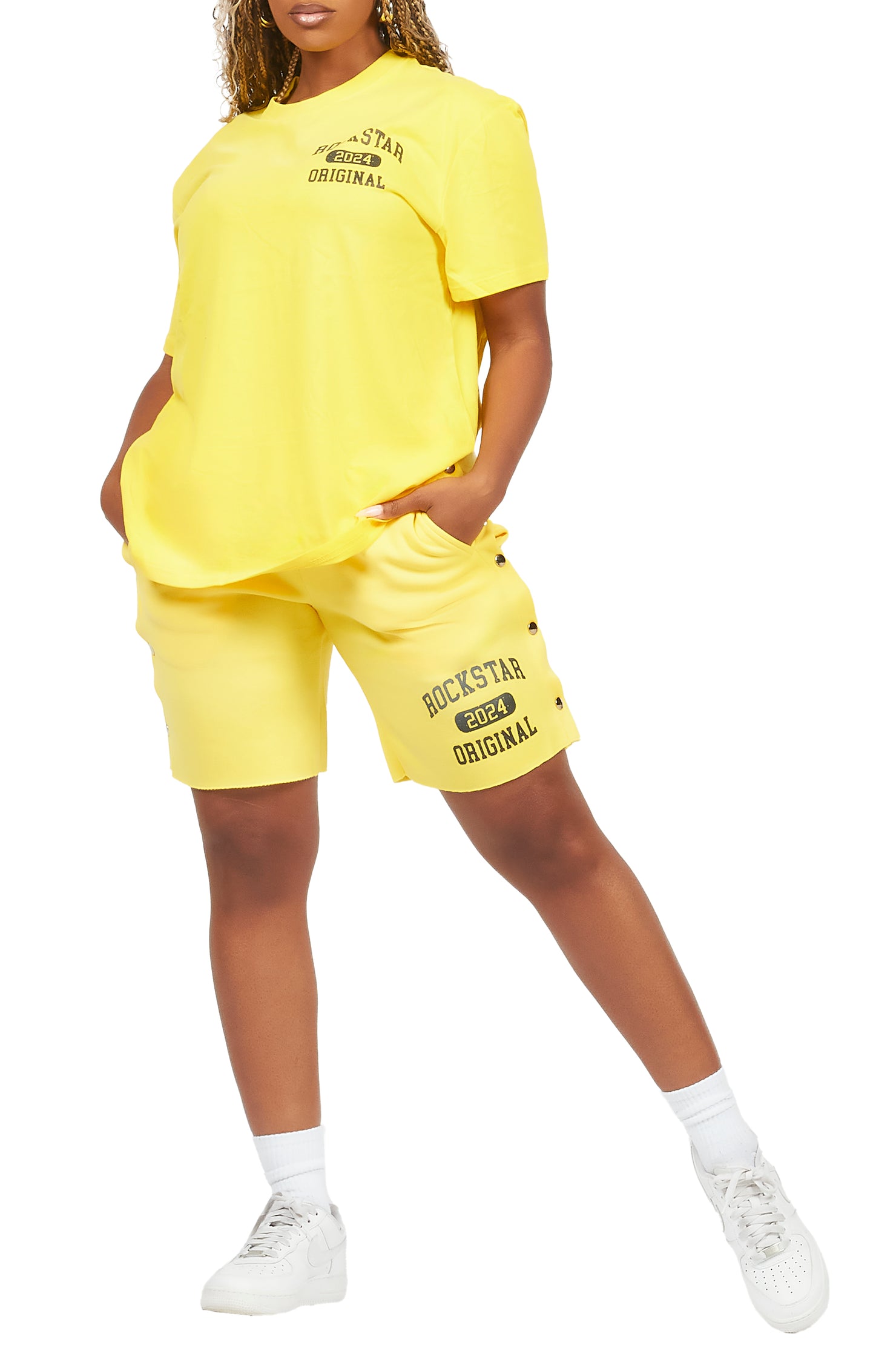 Lionela Yellow T-Shirt Snap Short Set